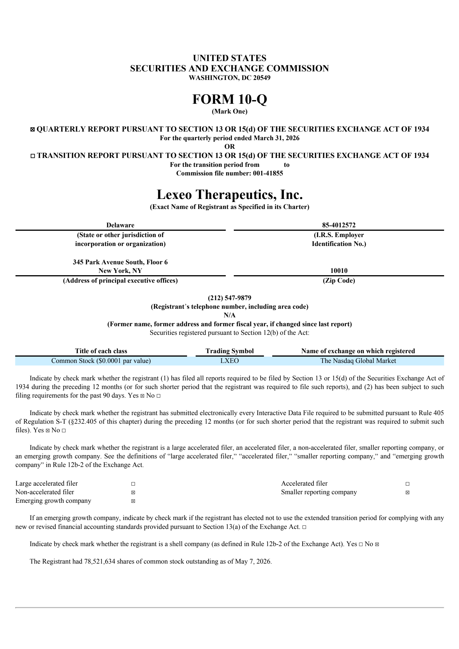 Lexeo Therapeutics' Q1 2026 Quarterly report