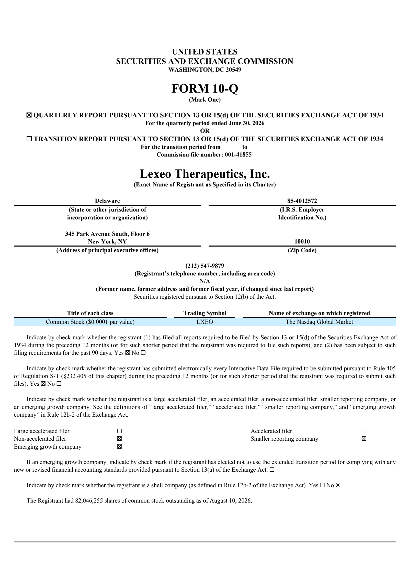 Lexeo Therapeutics' Q2 2026 Quarterly report