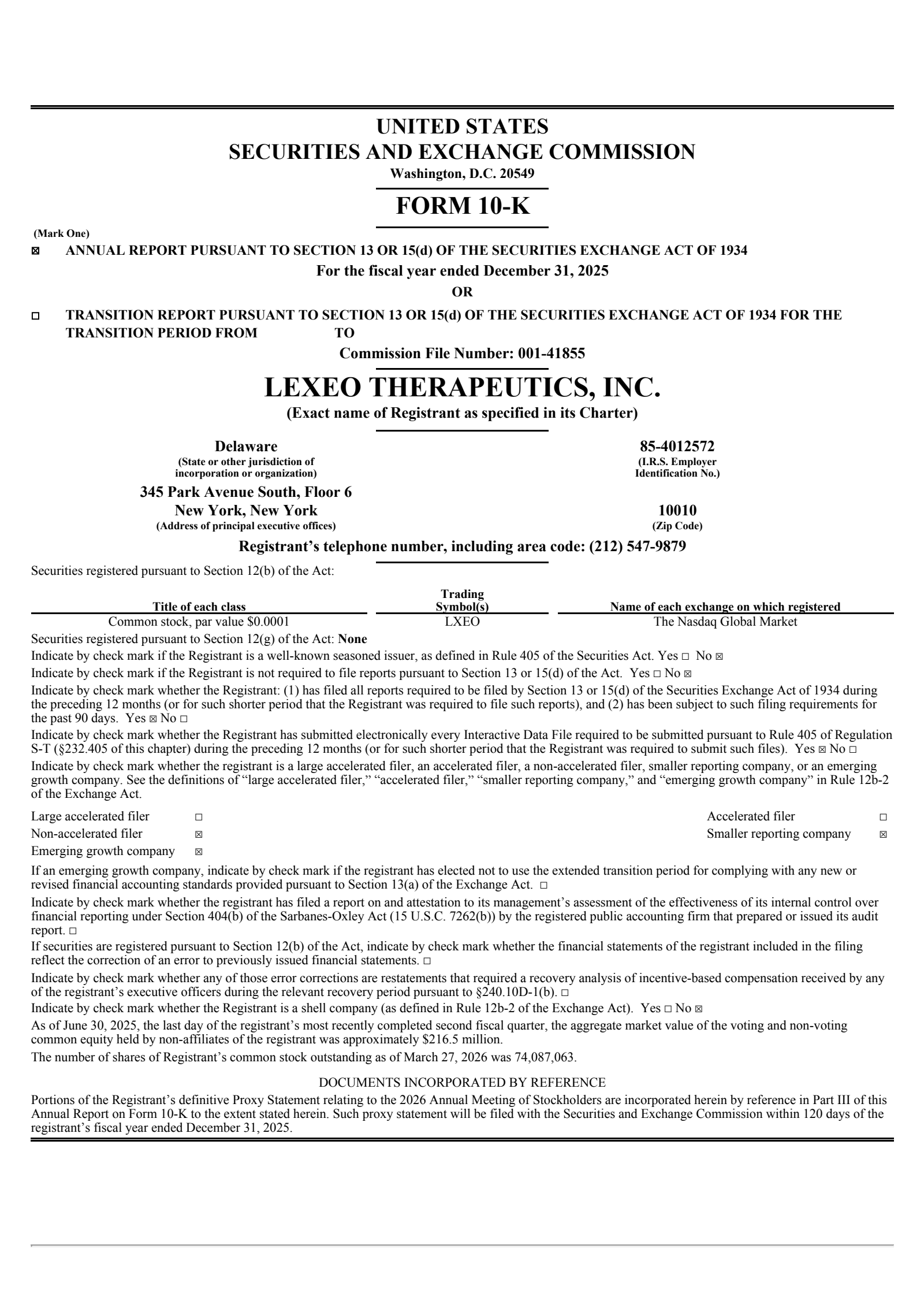 Lexeo Therapeutics' Q4 2025 Annual report