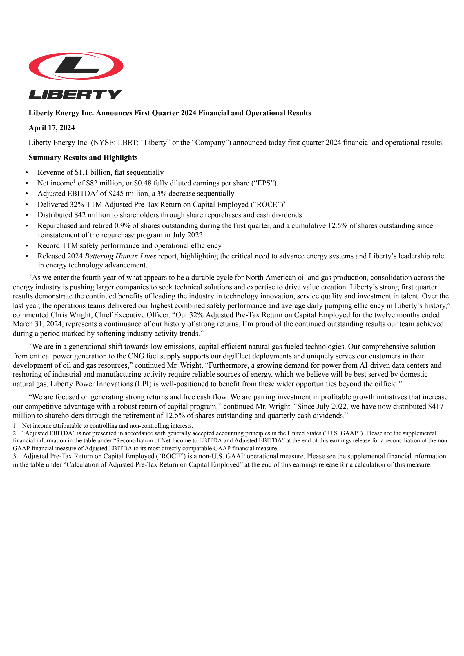 Liberty Energy's Q1 2024 Press Release