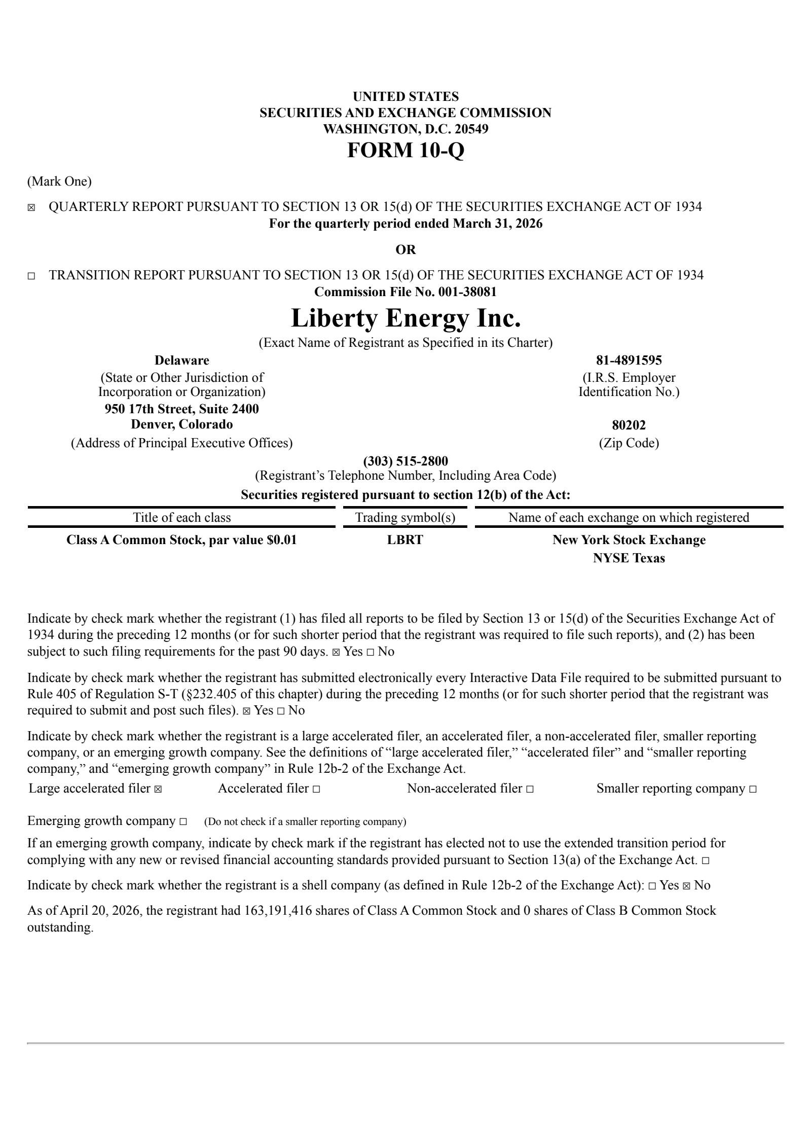 Liberty Energy's Q1 2026 Quarterly report