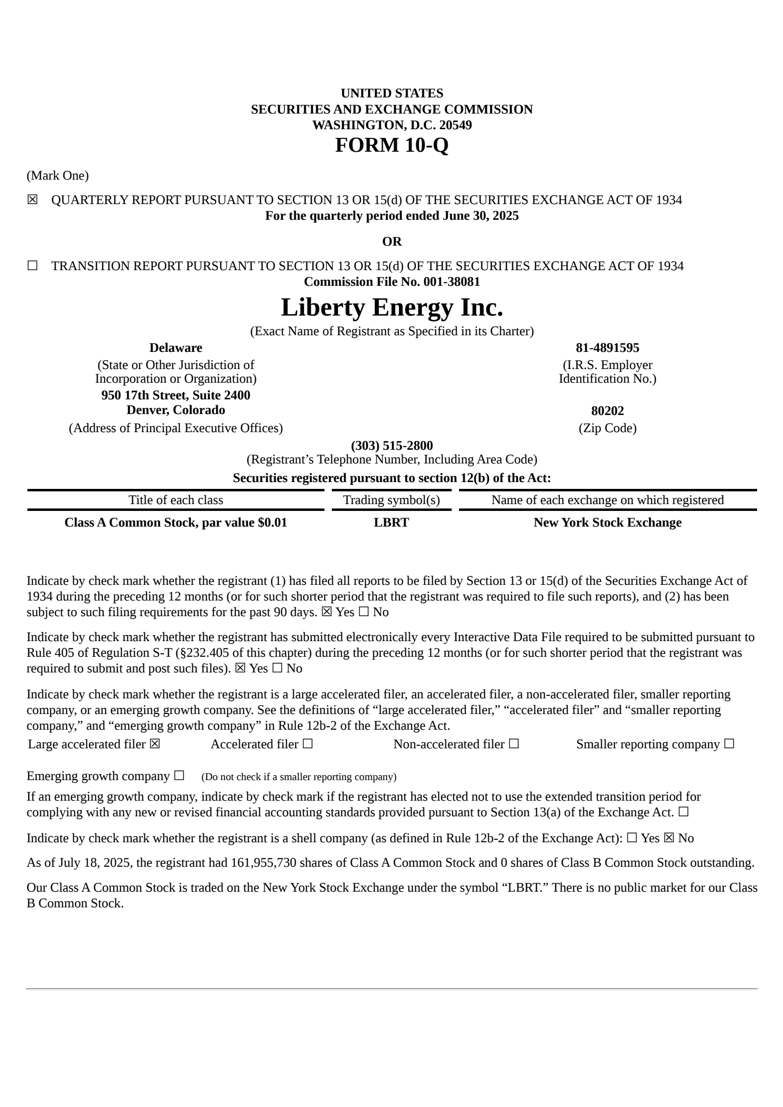 Liberty Energy's Q2 2025 Quarterly report