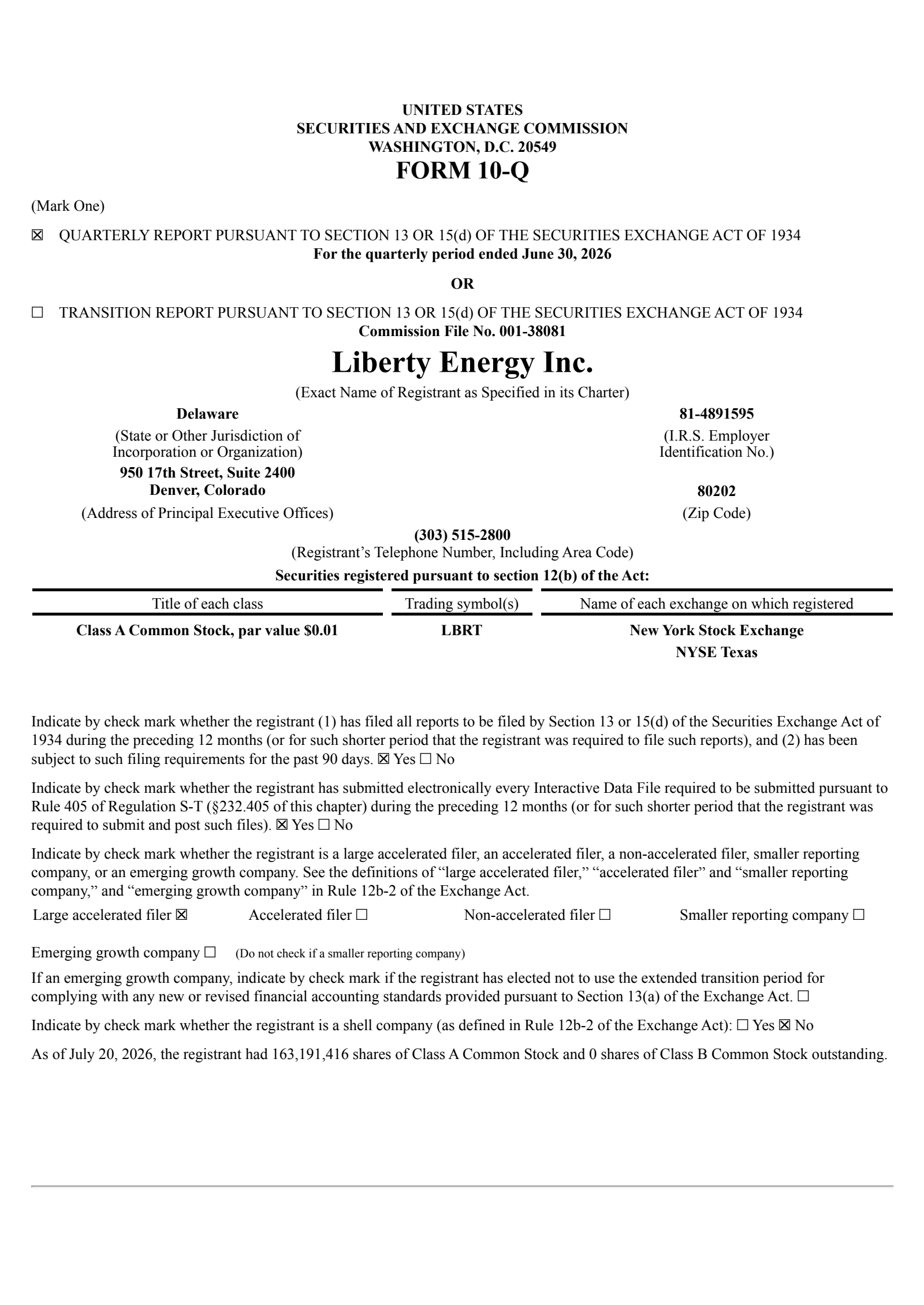 Liberty Energy's Q2 2026 Quarterly report