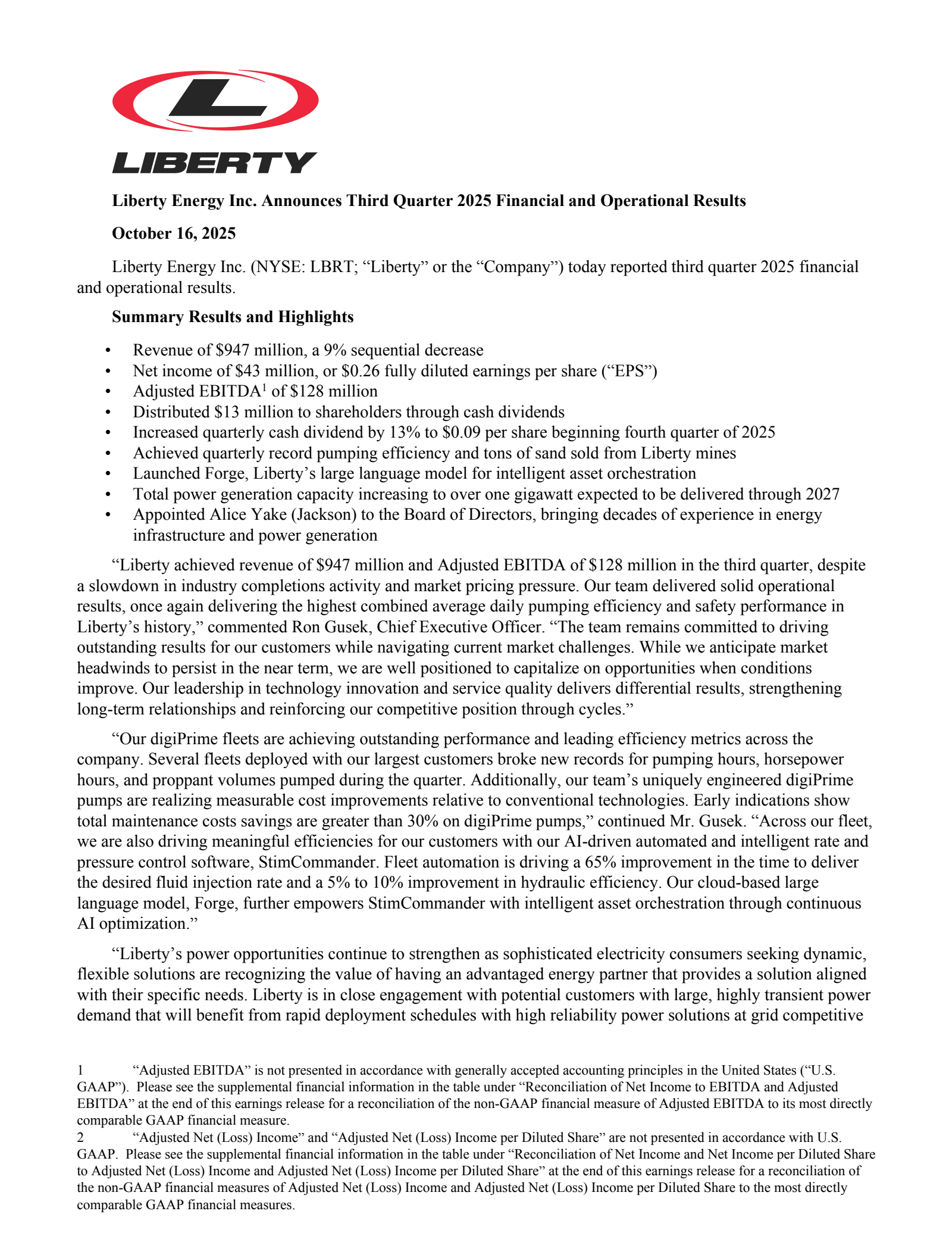 Liberty Energy's Q3 2025 Earnings Release