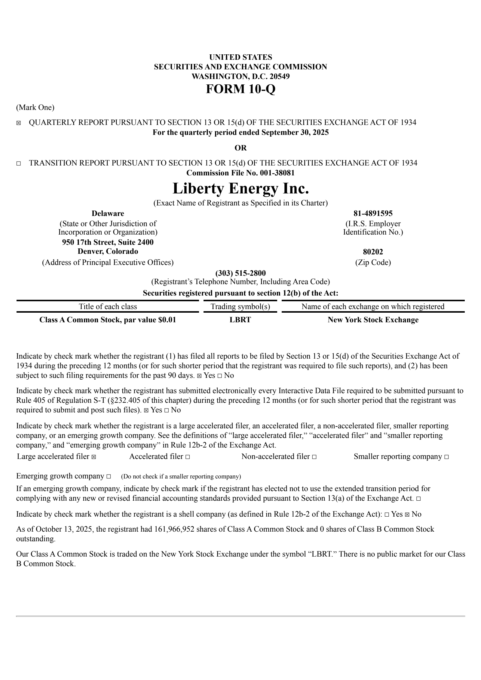 Liberty Energy's Q3 2025 Quarterly Report