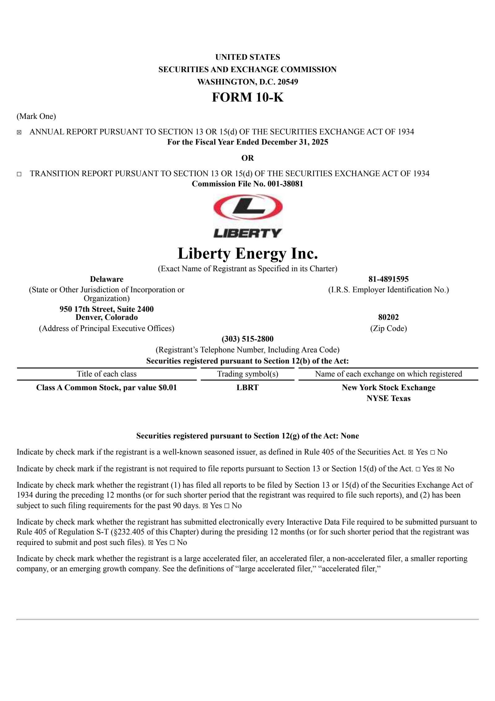 Liberty Energy's Q4 2025 Annual report