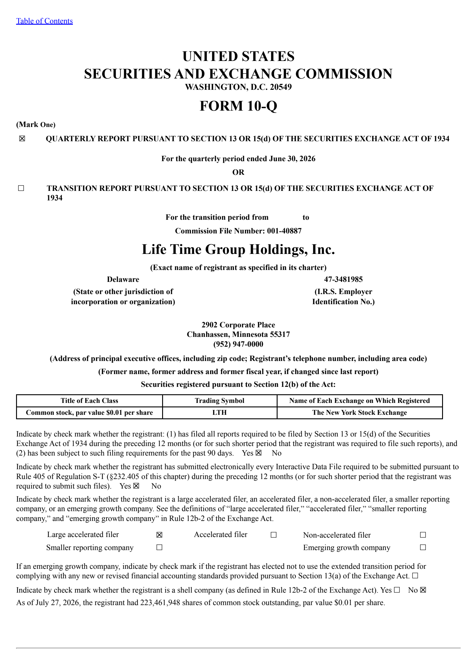 Life Time Group's Q2 2026 Quarterly report