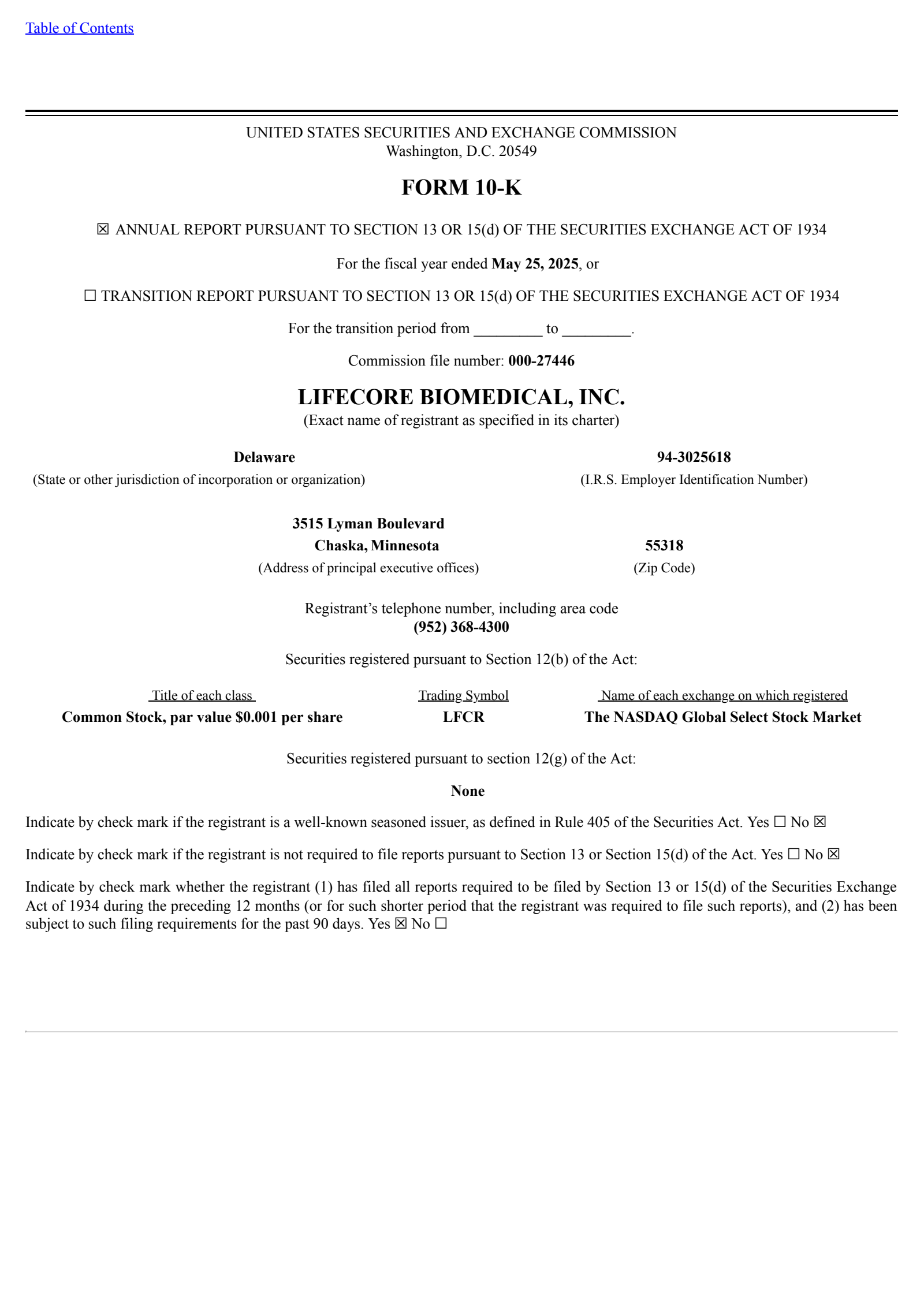 Lifecore Biomedical's Q4 2025 Annual Report