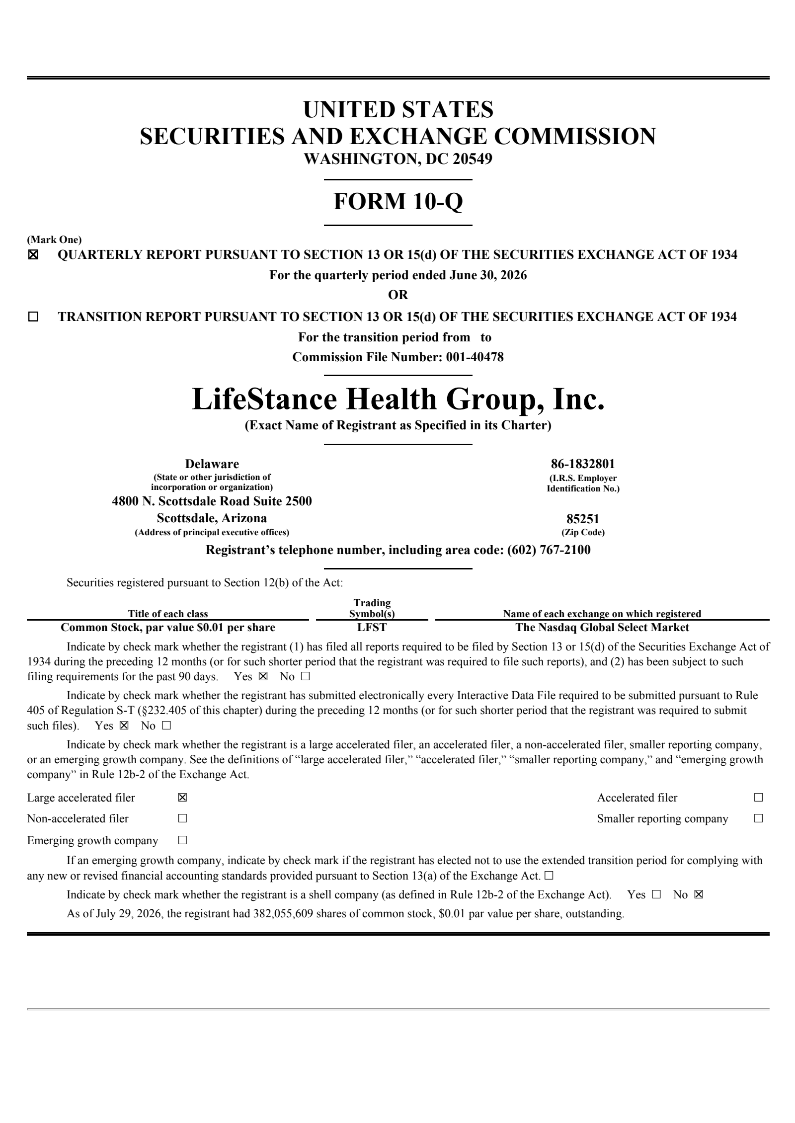 LifeStance Health Group's Q2 2026 Quarterly report