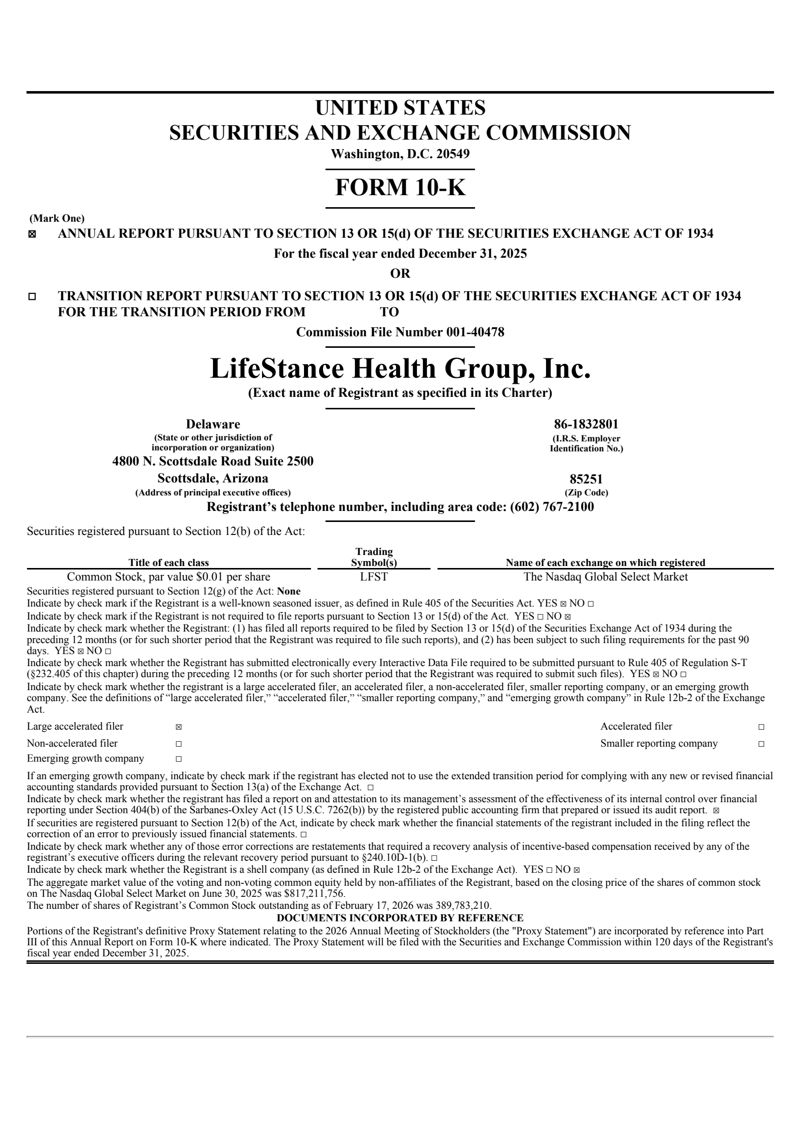 LifeStance Health Group's Q4 2025 Annual report