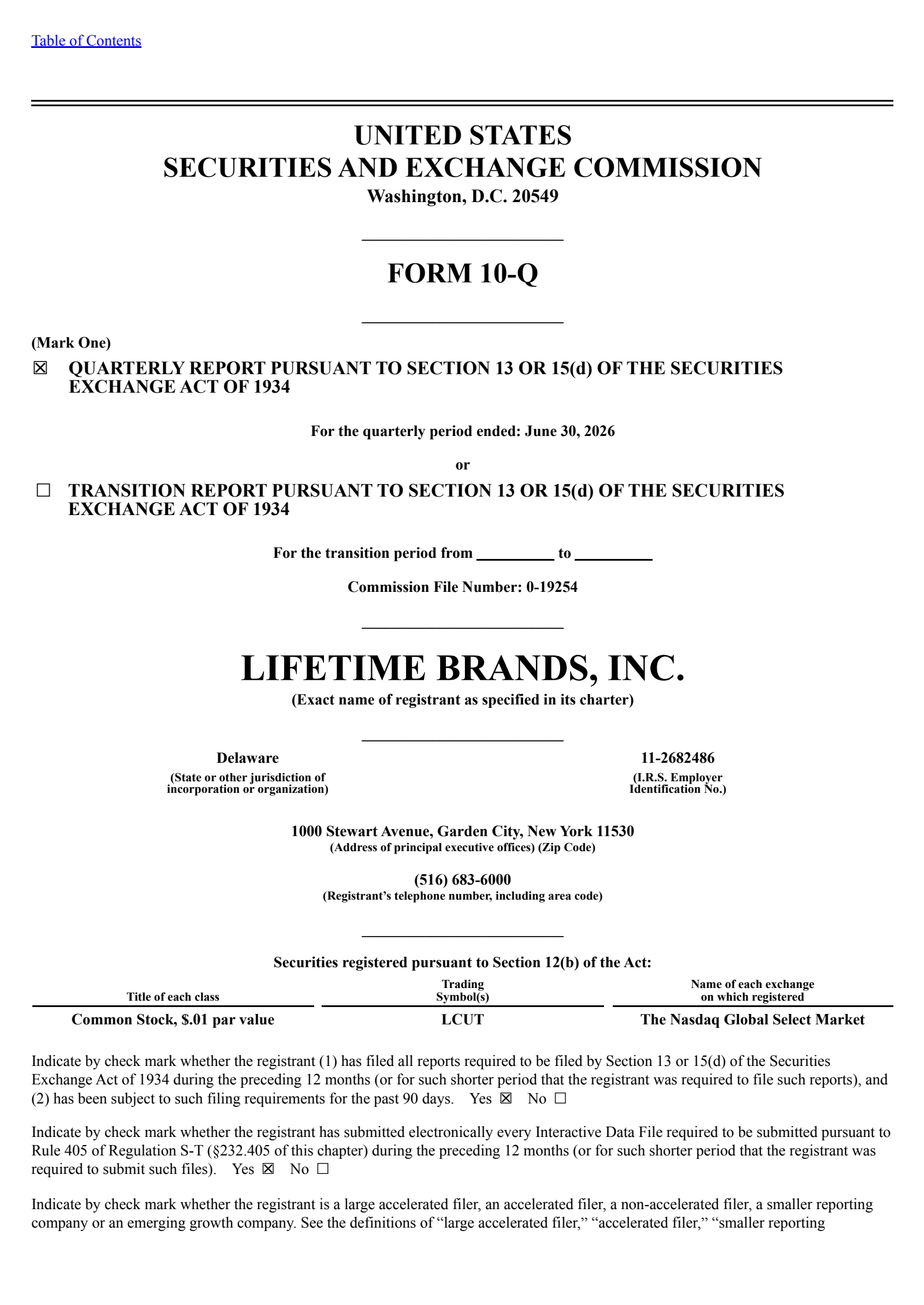 Lifetime Brands' Q2 2026 Quarterly report
