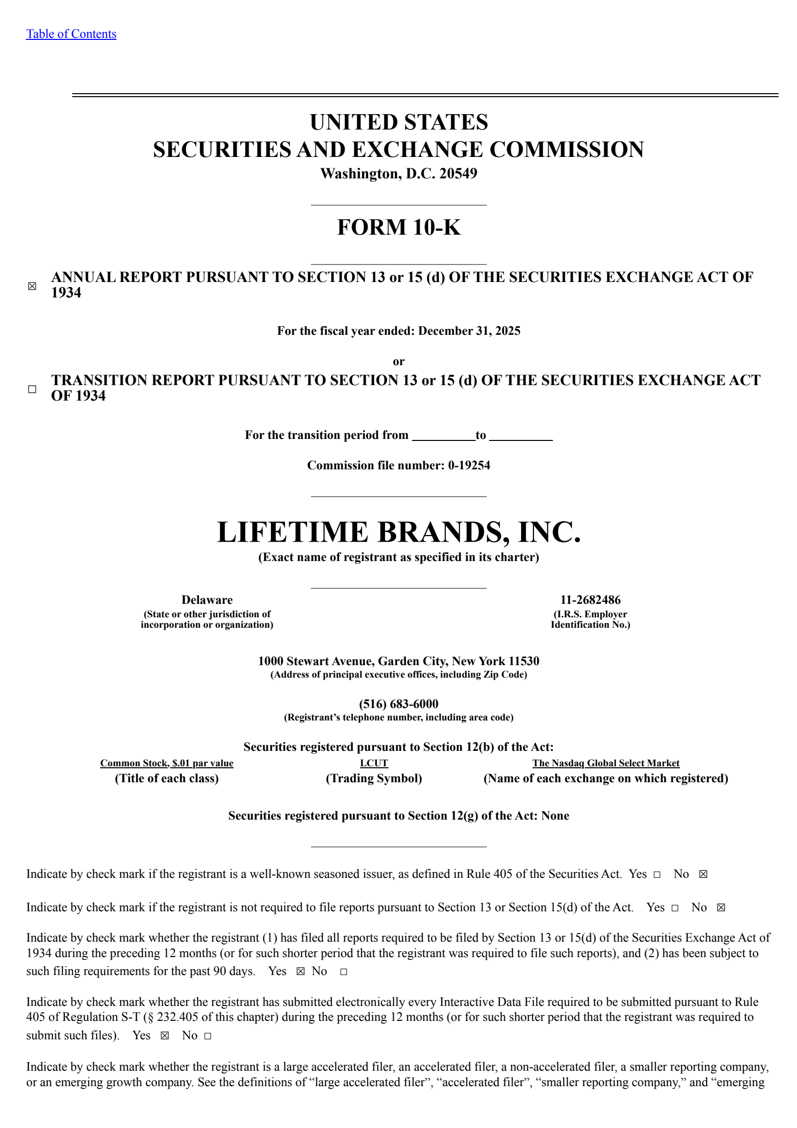 Lifetime Brands' Q4 2025 Annual report