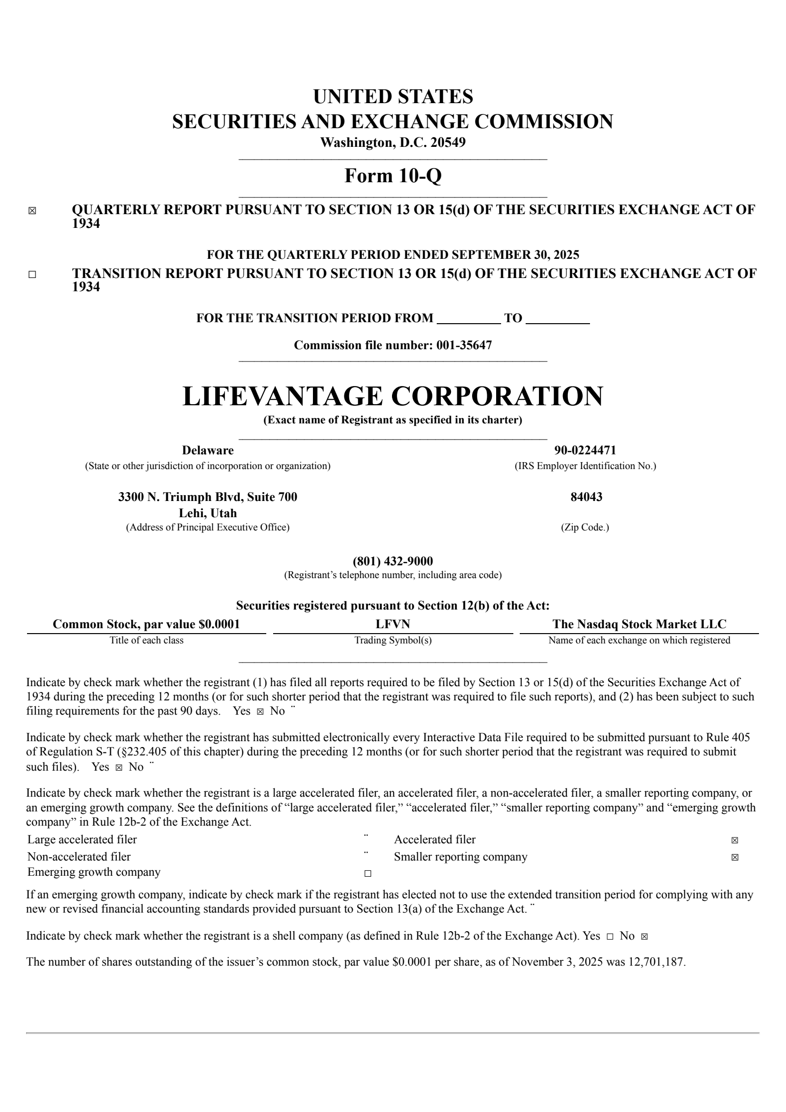 Lifevantage's Q1 2026 Quarterly Report