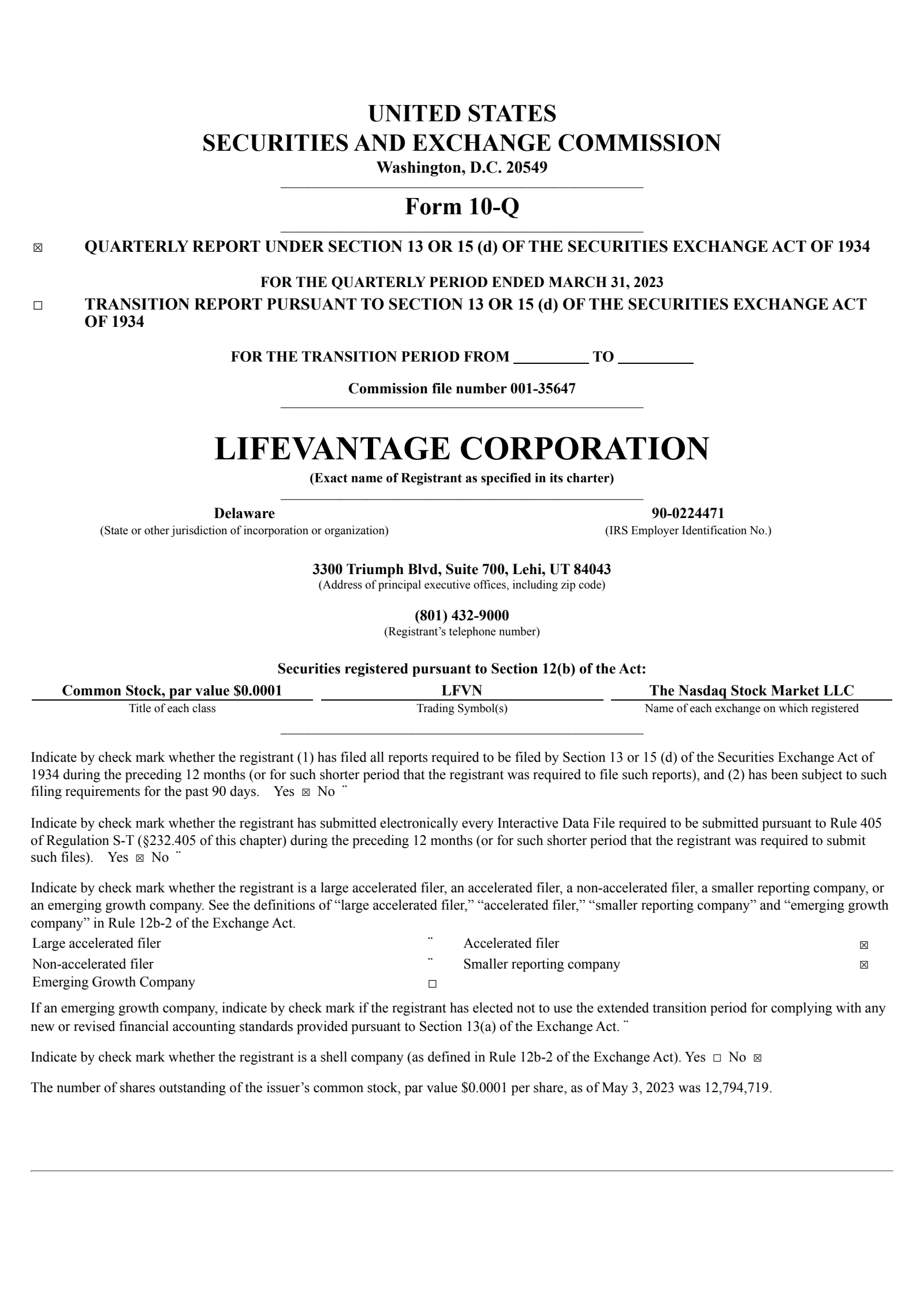 Lifevantage's Q3 2023 Quarterly report