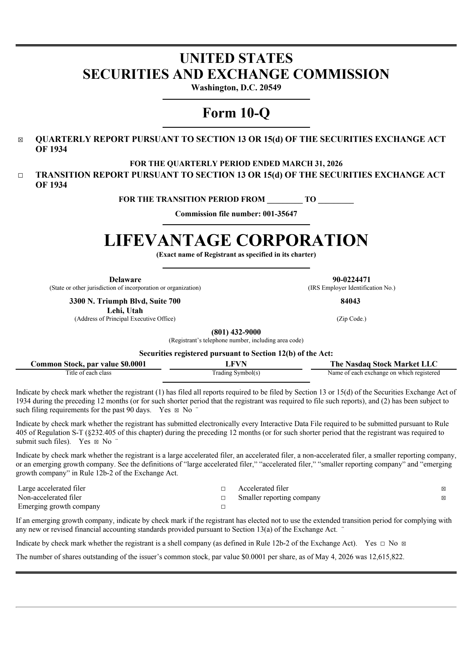 Lifevantage's Q3 2026 Quarterly report