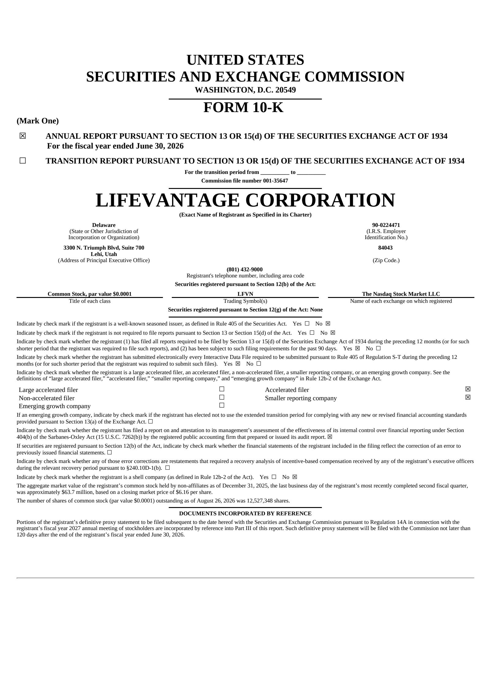 Lifevantage's Q4 2026 Annual report