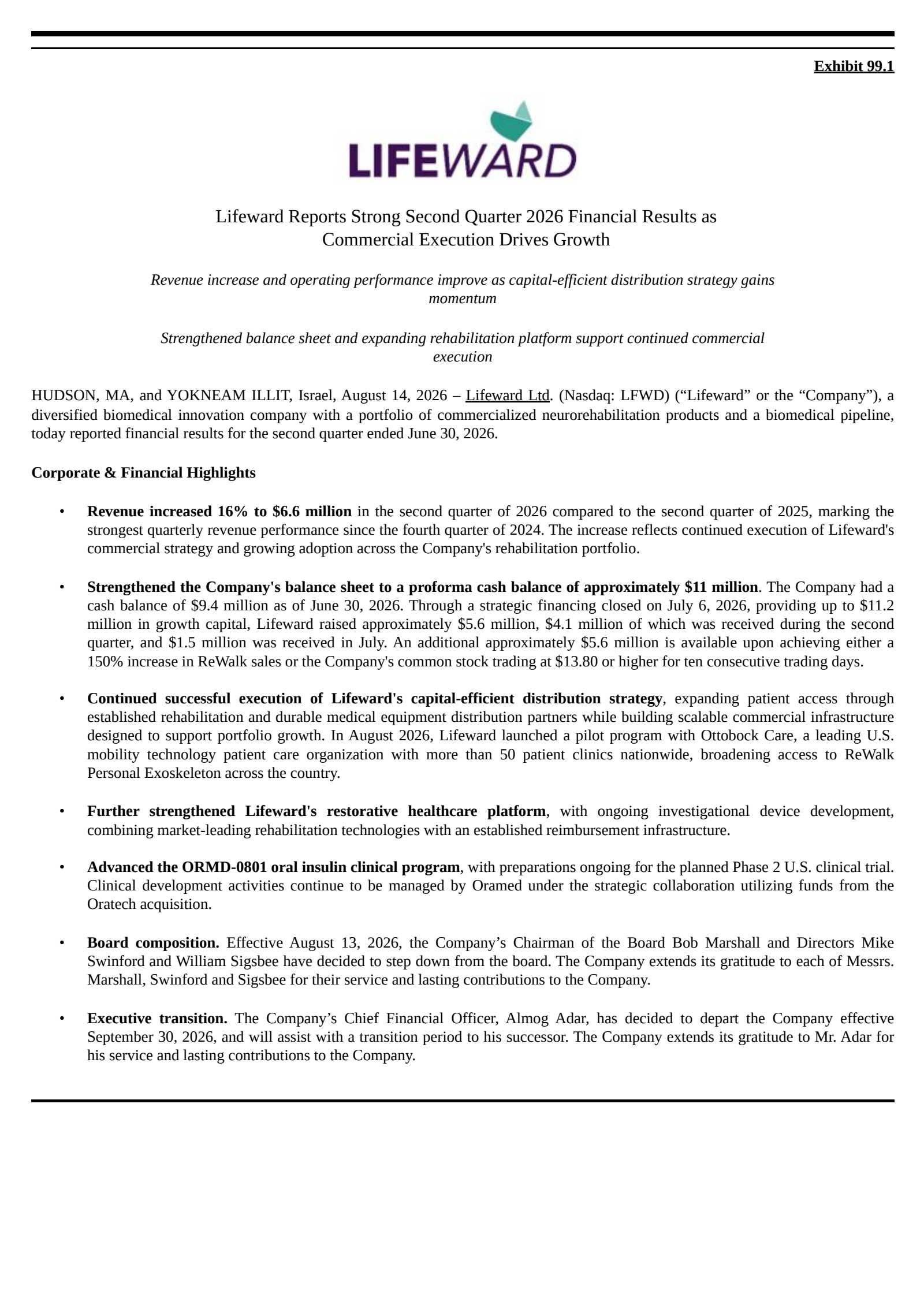 Lifeward's Q2 2026 Press Release