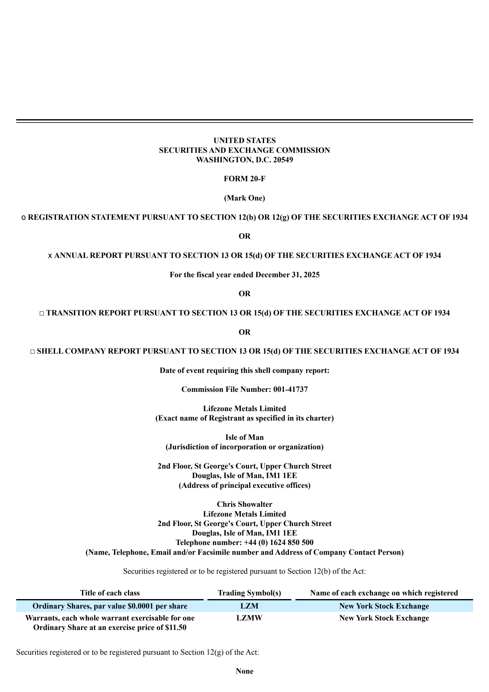 Lifezone Metals' H2 2025 Annual report