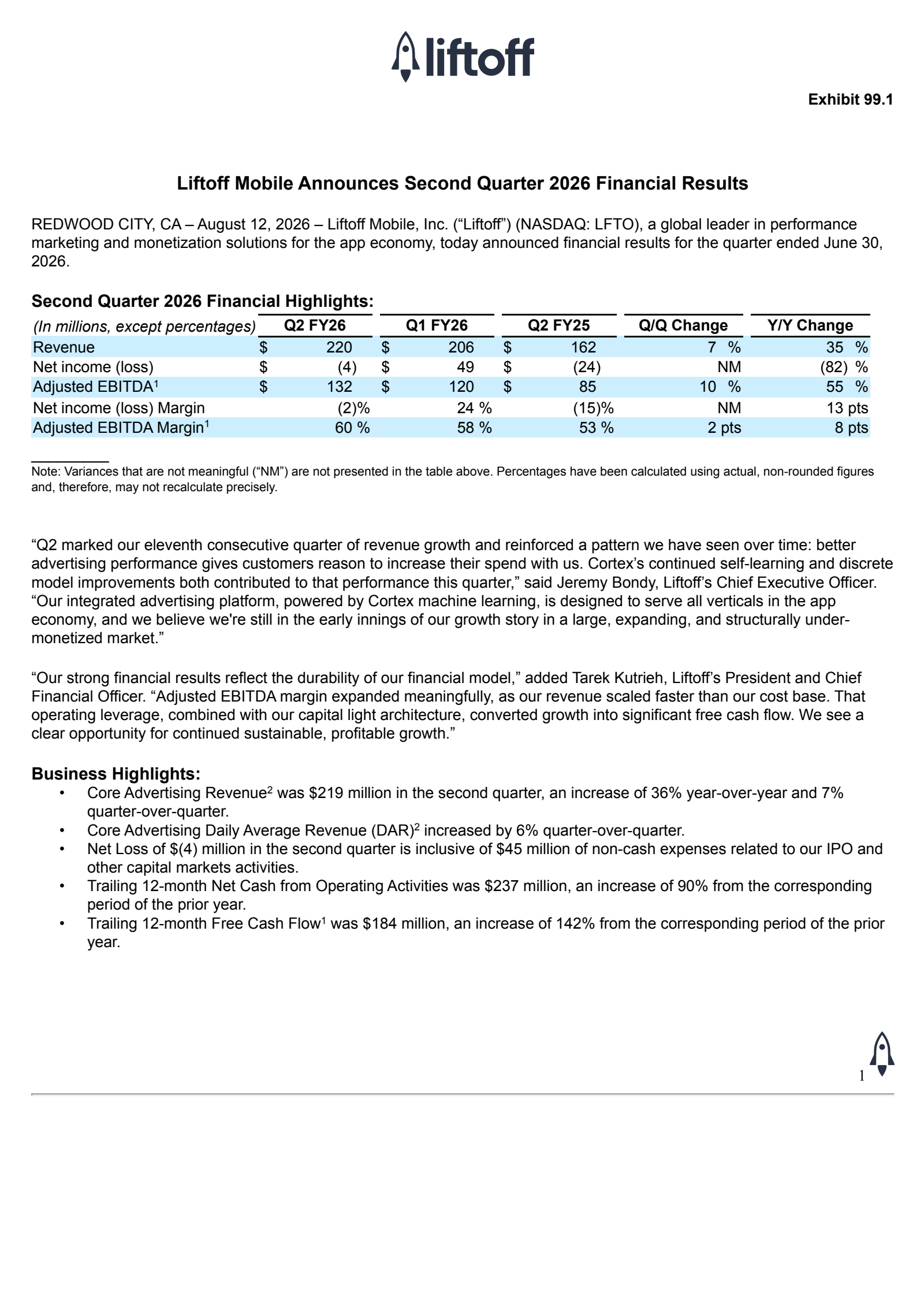 Liftoff Mobile's Q2 2026 Press Release