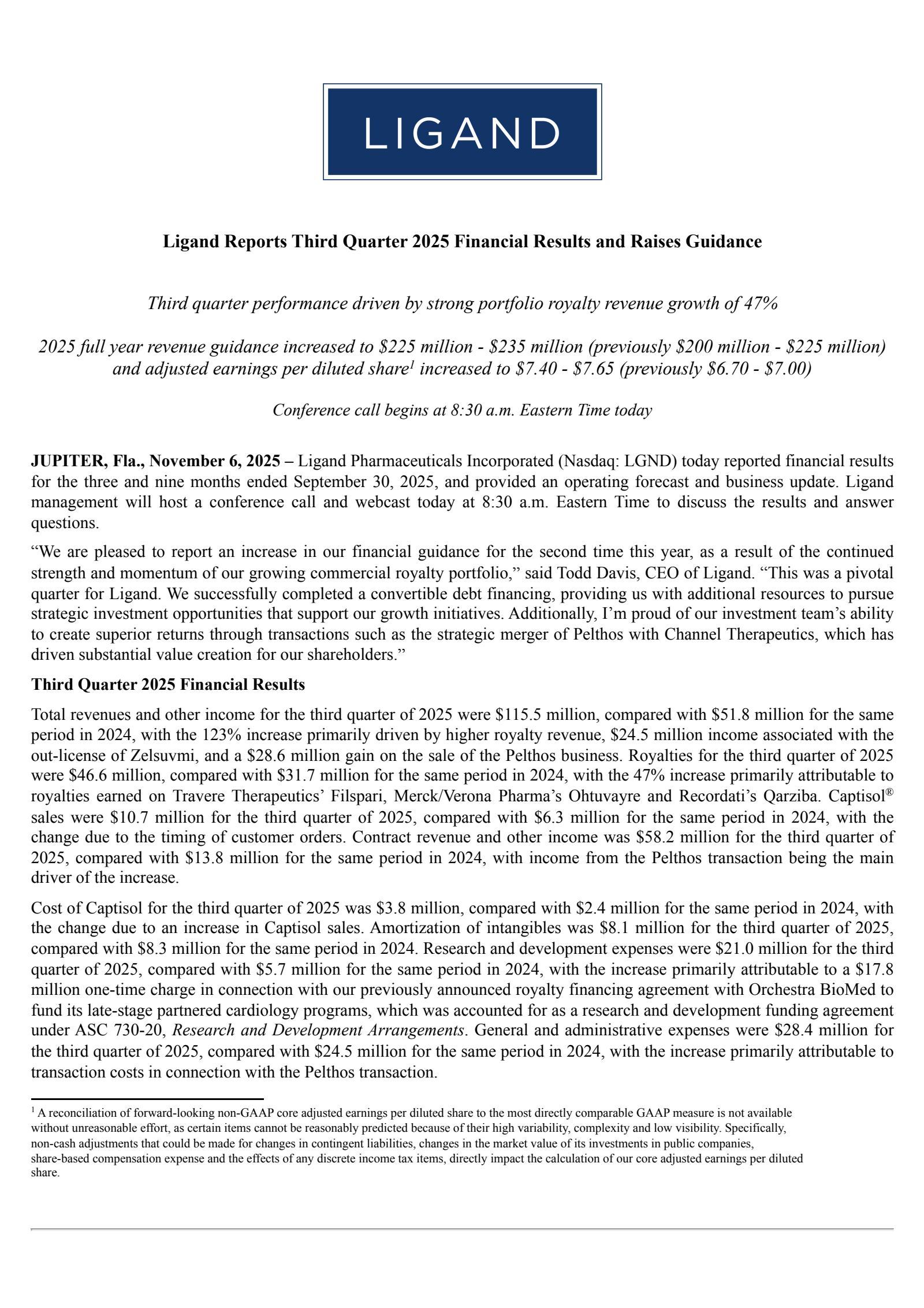Ligand Pharmaceuticals' Q3 2025 Earnings Release