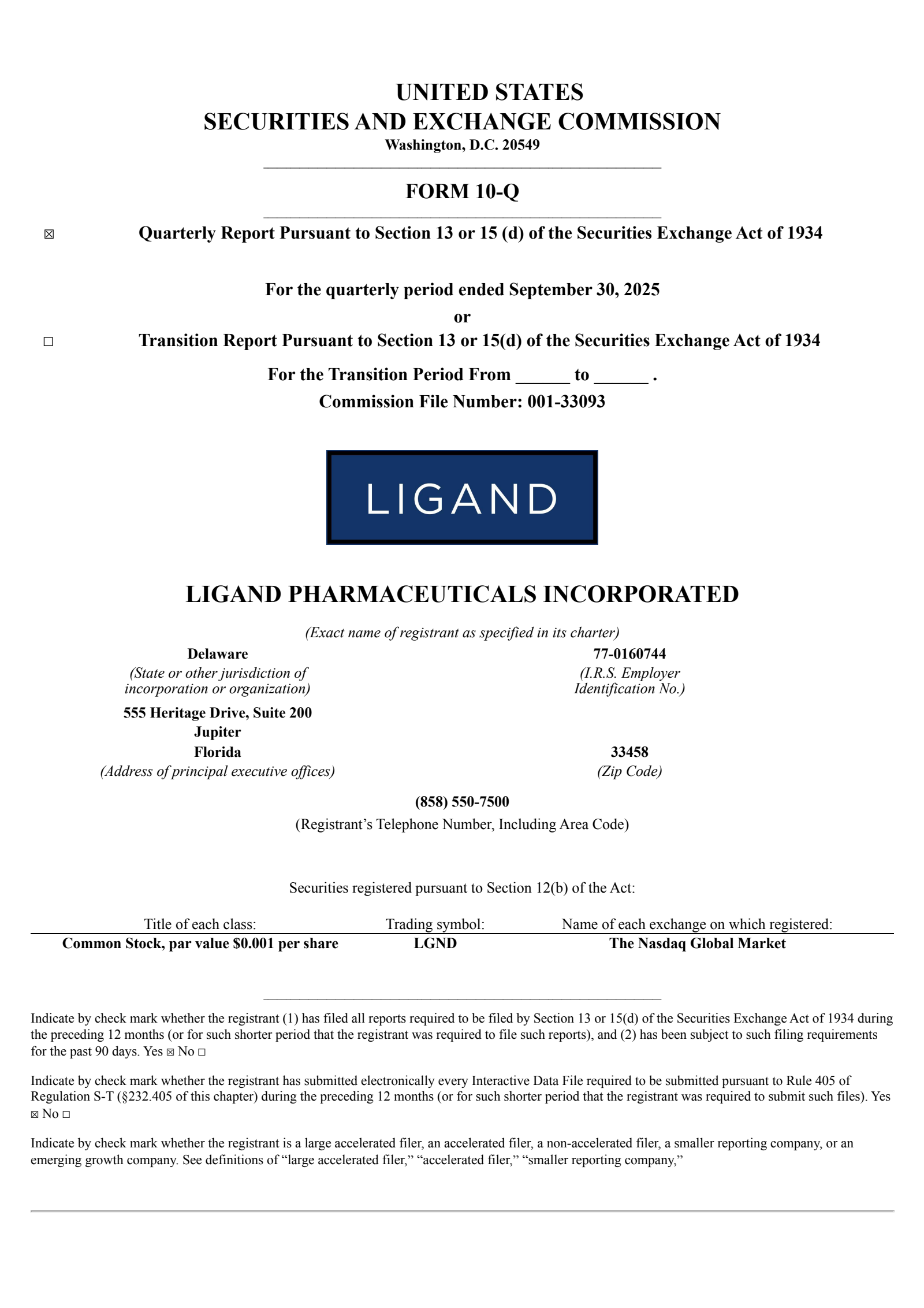 Ligand Pharmaceuticals' Q3 2025 Quarterly Report
