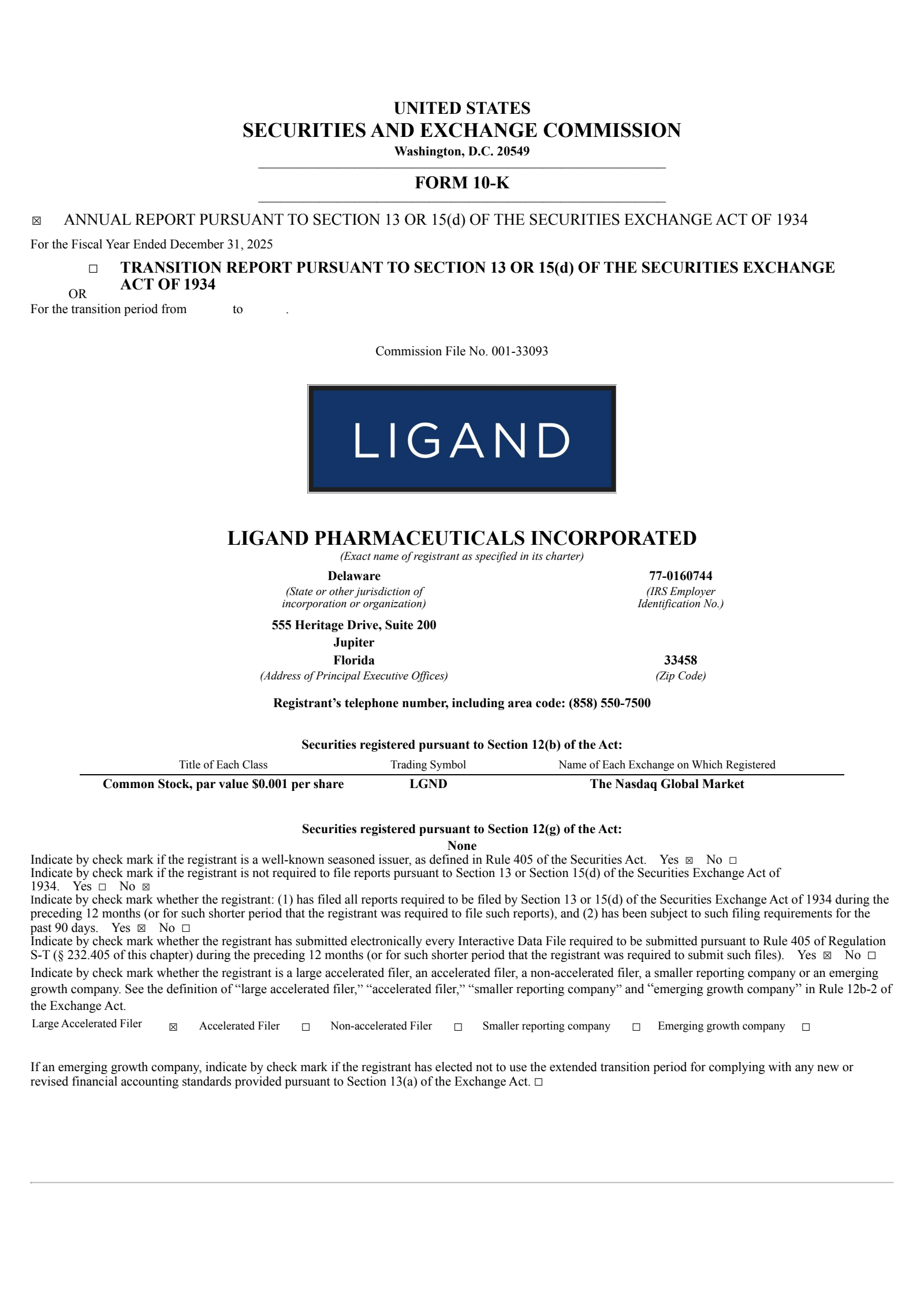 Ligand Pharmaceuticals' Q4 2025 Annual report