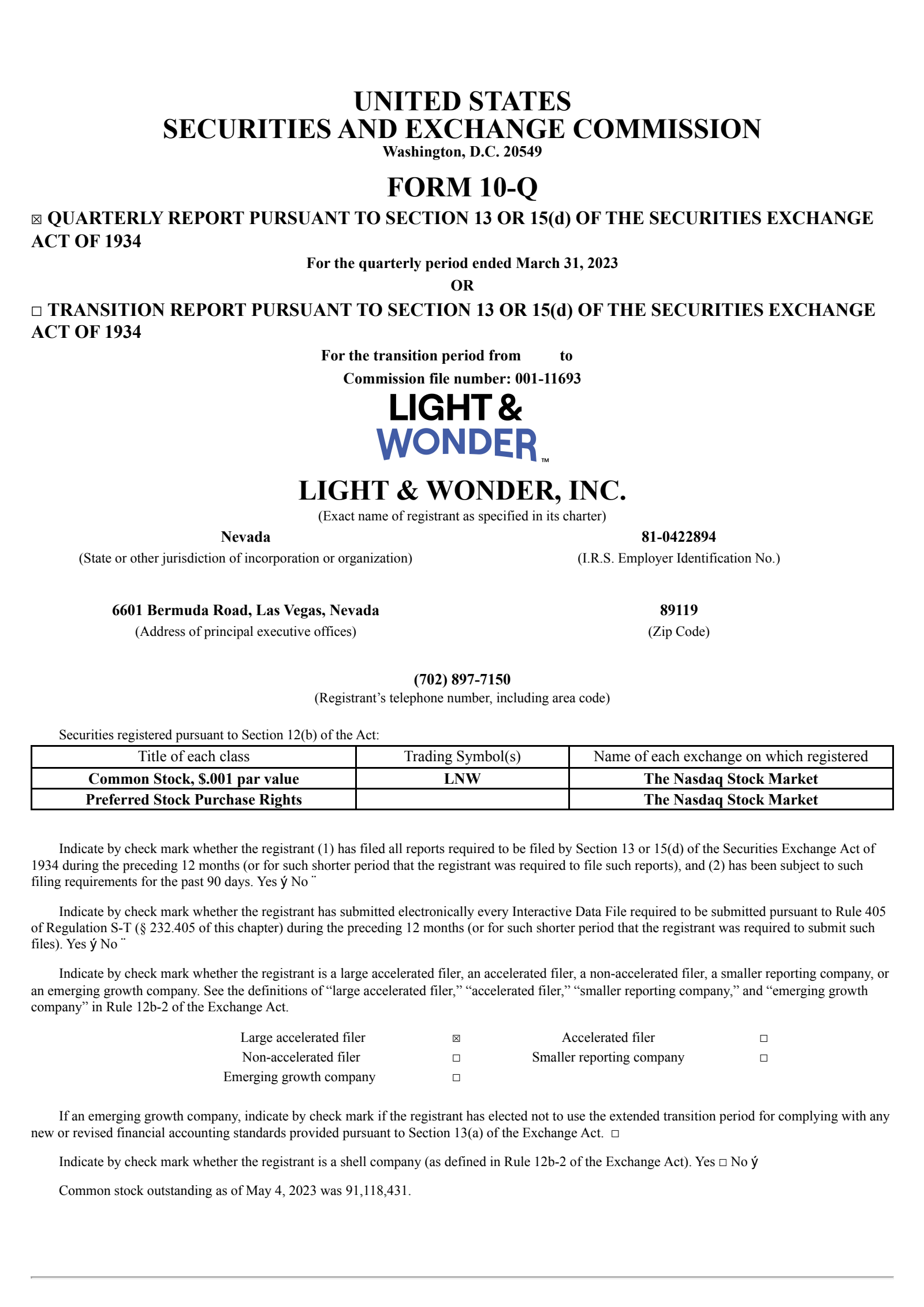 Light & Wonder's Q1 2023 Quarterly report