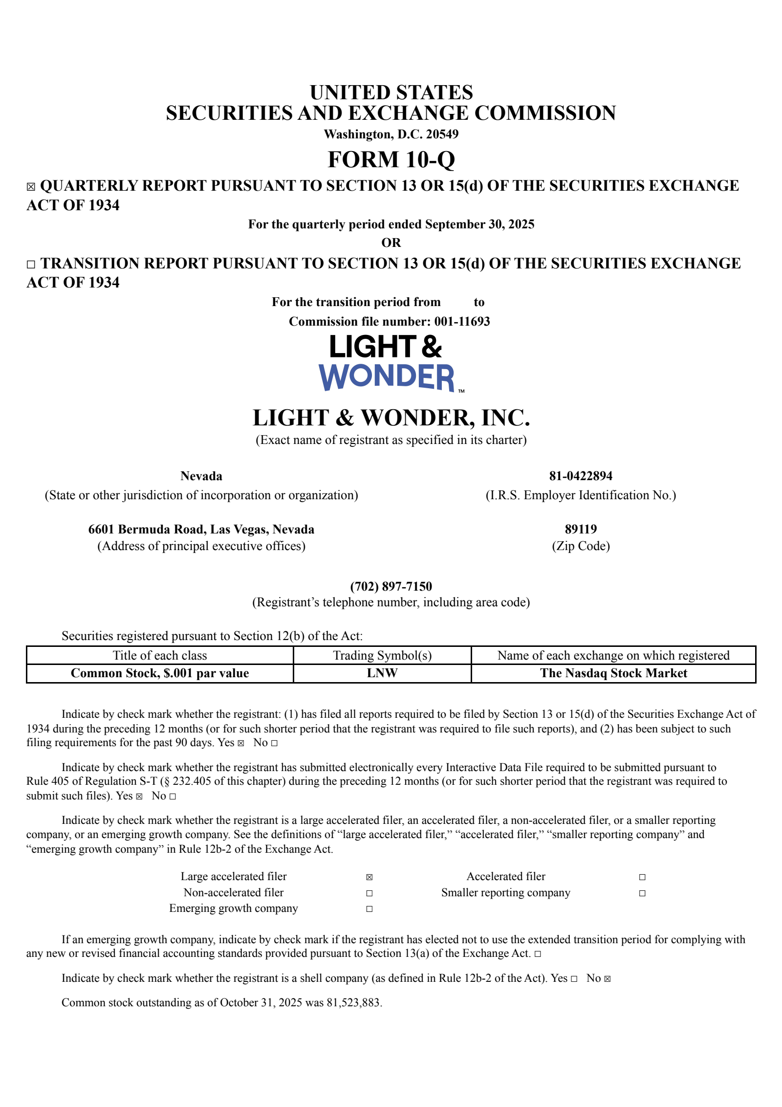 Light & Wonder's Q3 2025 Quarterly Report