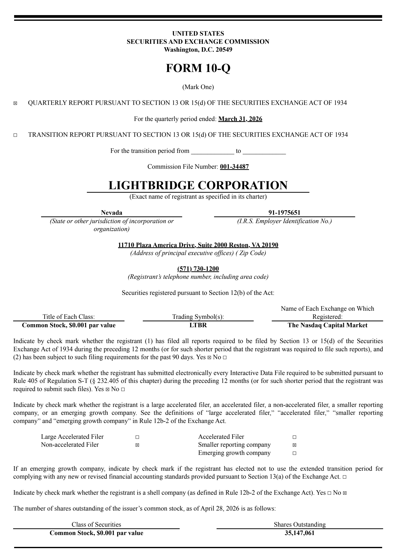 Lightbridge's Q1 2026 Quarterly report