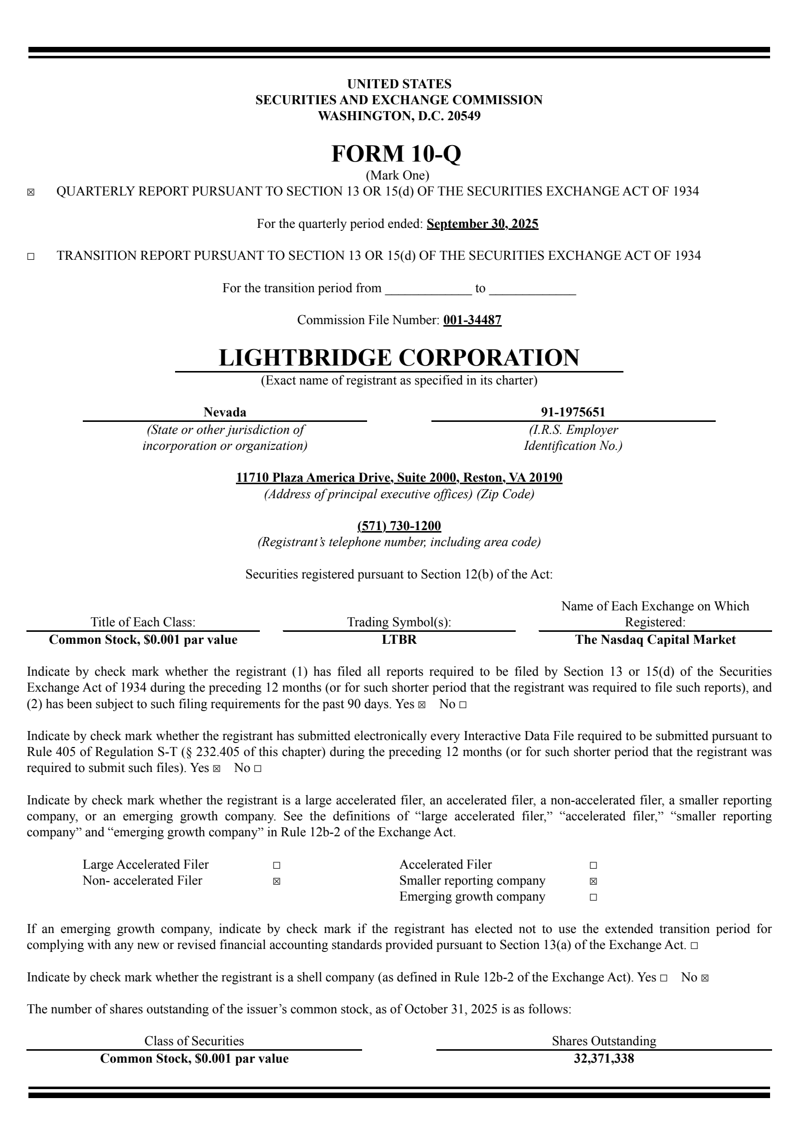 Lightbridge's Q3 2025 Quarterly Report