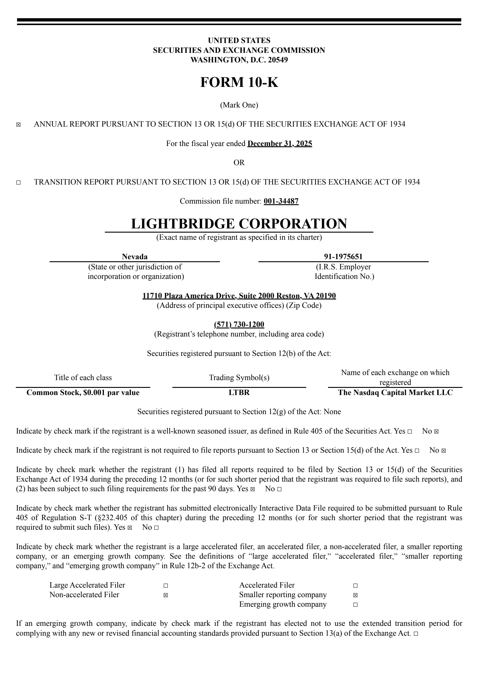 Lightbridge's Q4 2025 Annual report
