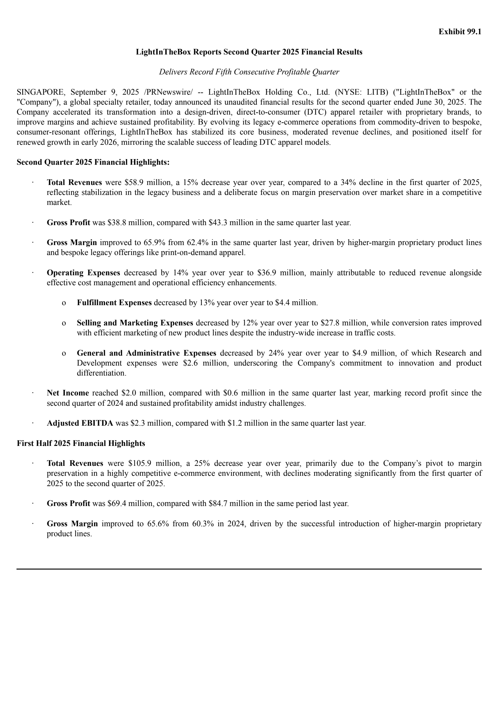 LightInTheBox's Q2 2025 Press Release