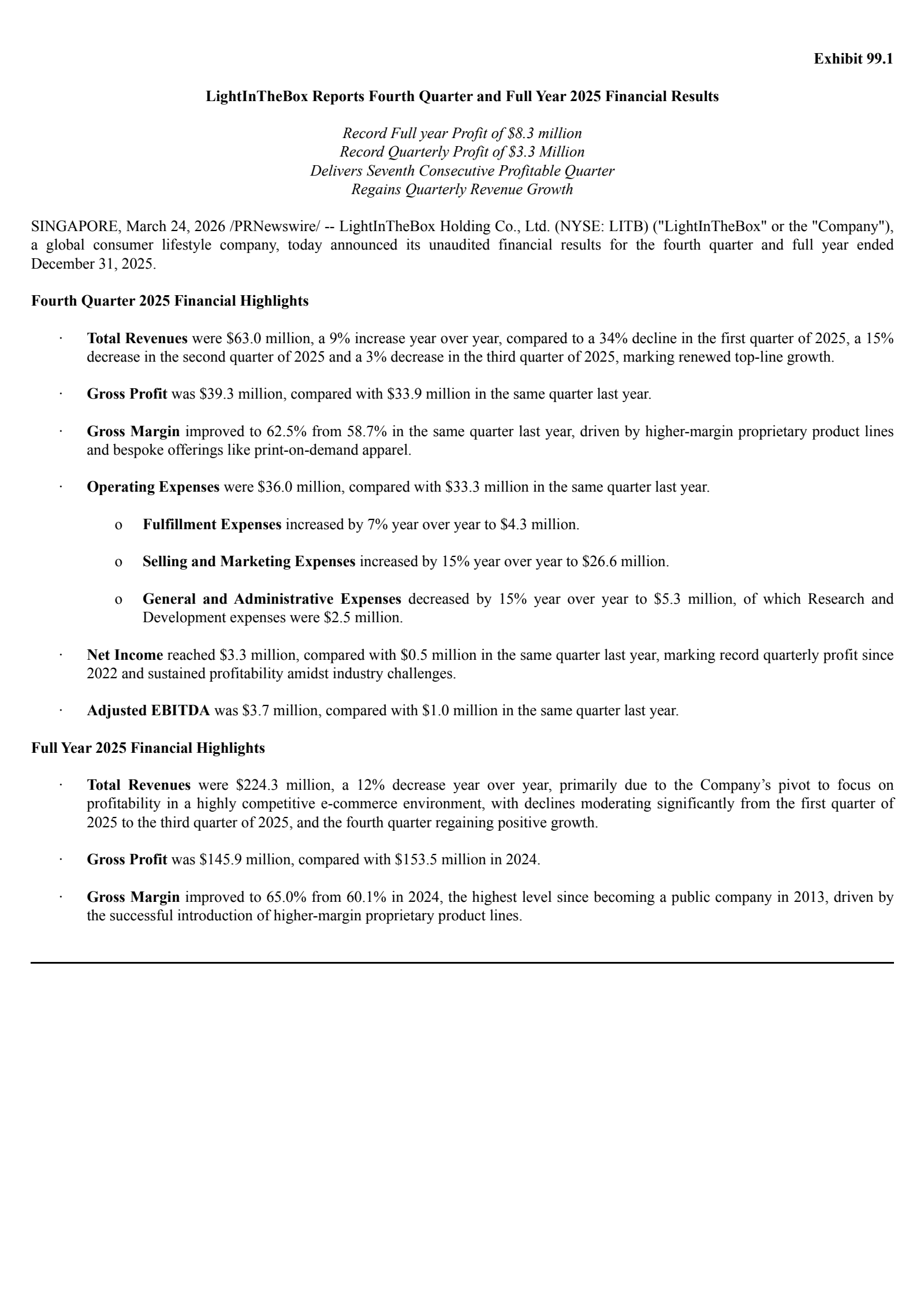 LightInTheBox's Q4 2025 Press Release