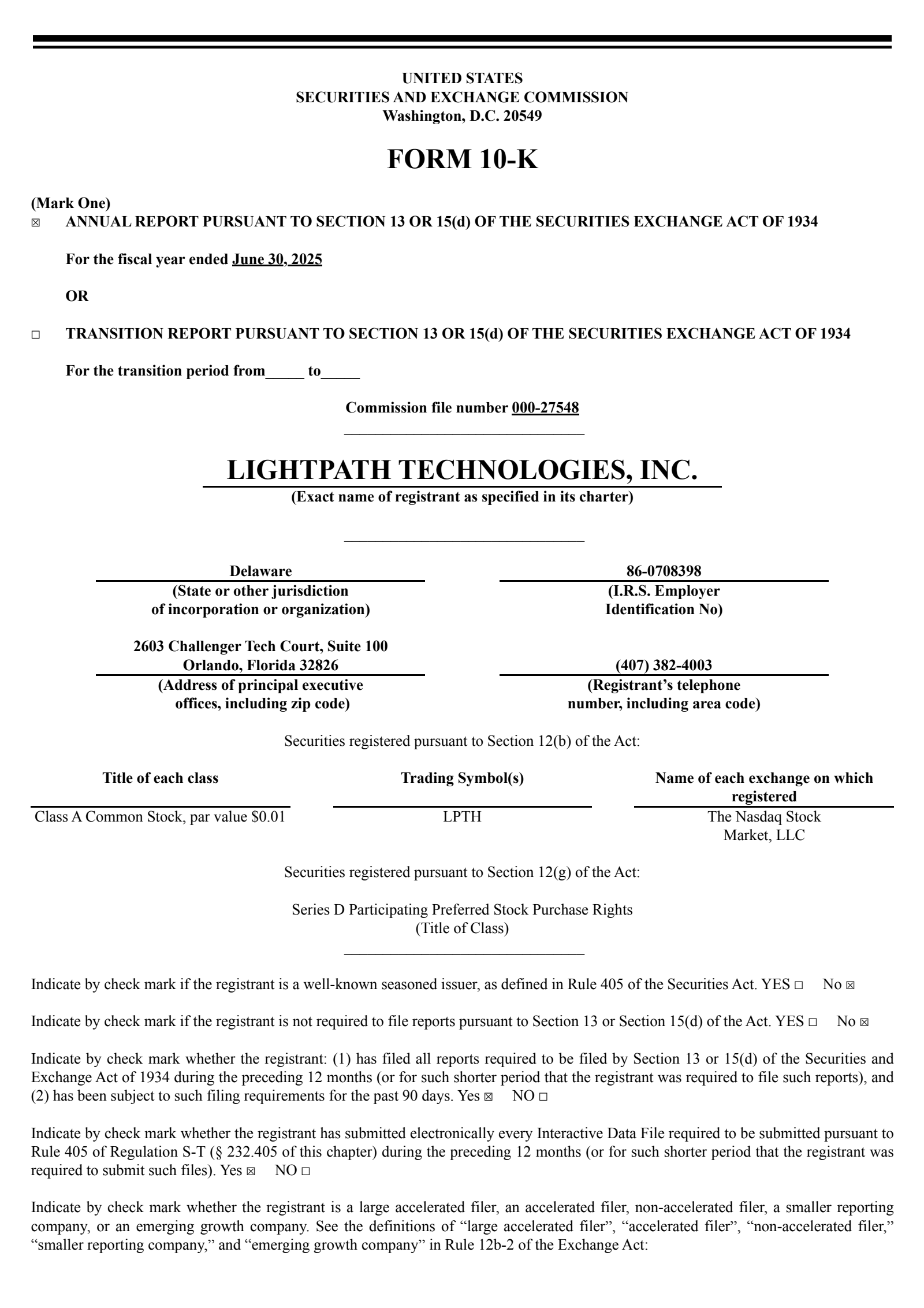 LightPath Technologies' Q4 2025 Annual Report