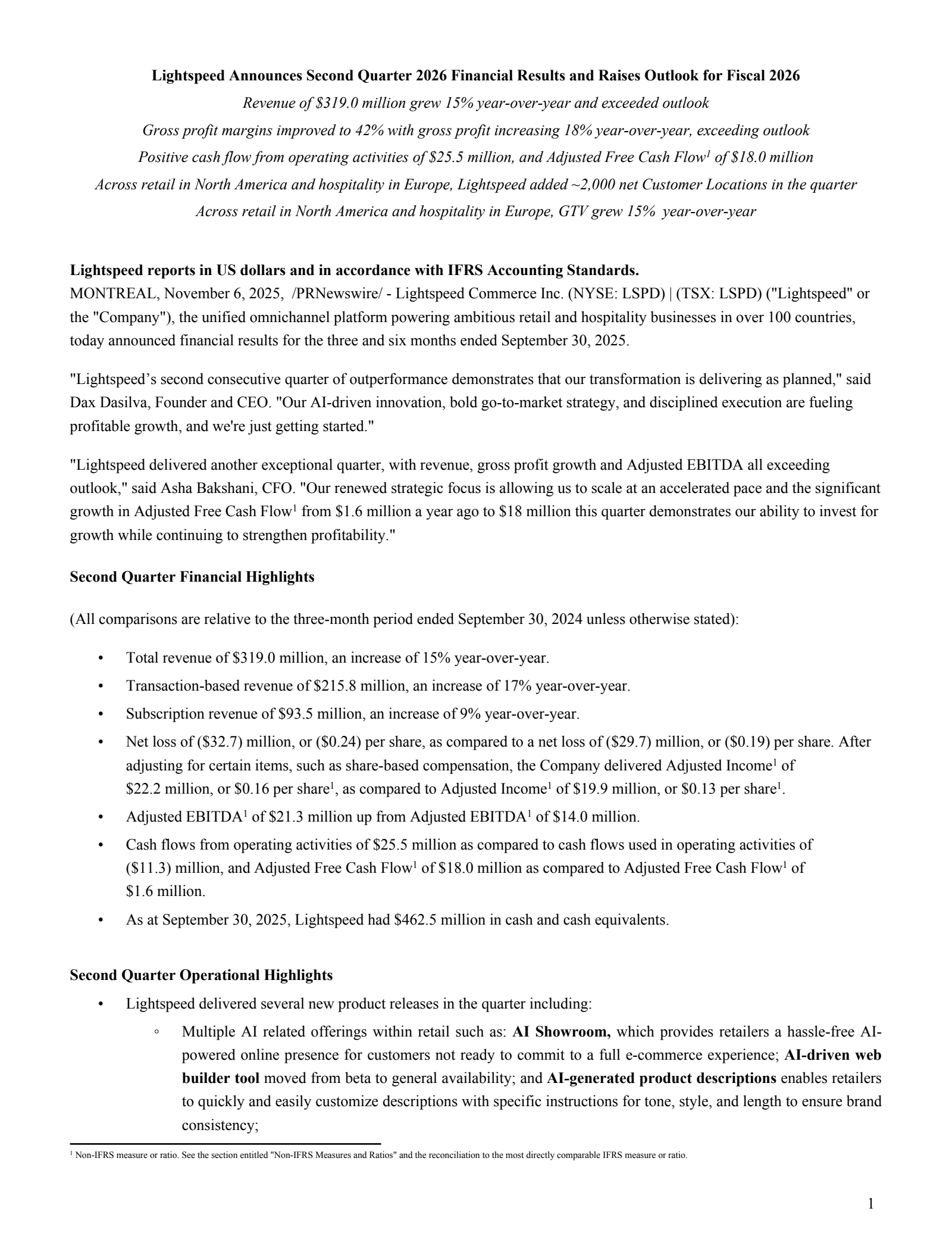 Lightspeed Commerce's Q2 2026 Earnings Release