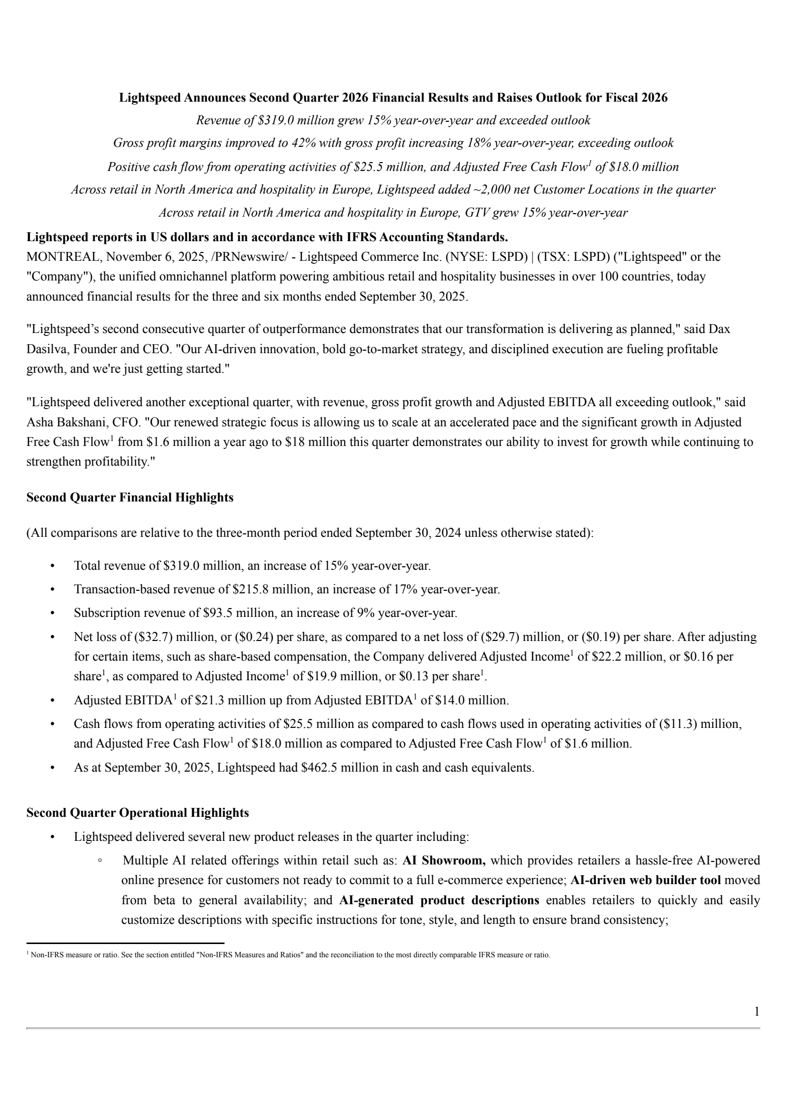 Lightspeed Commerce's Q2 2026 Earnings Release