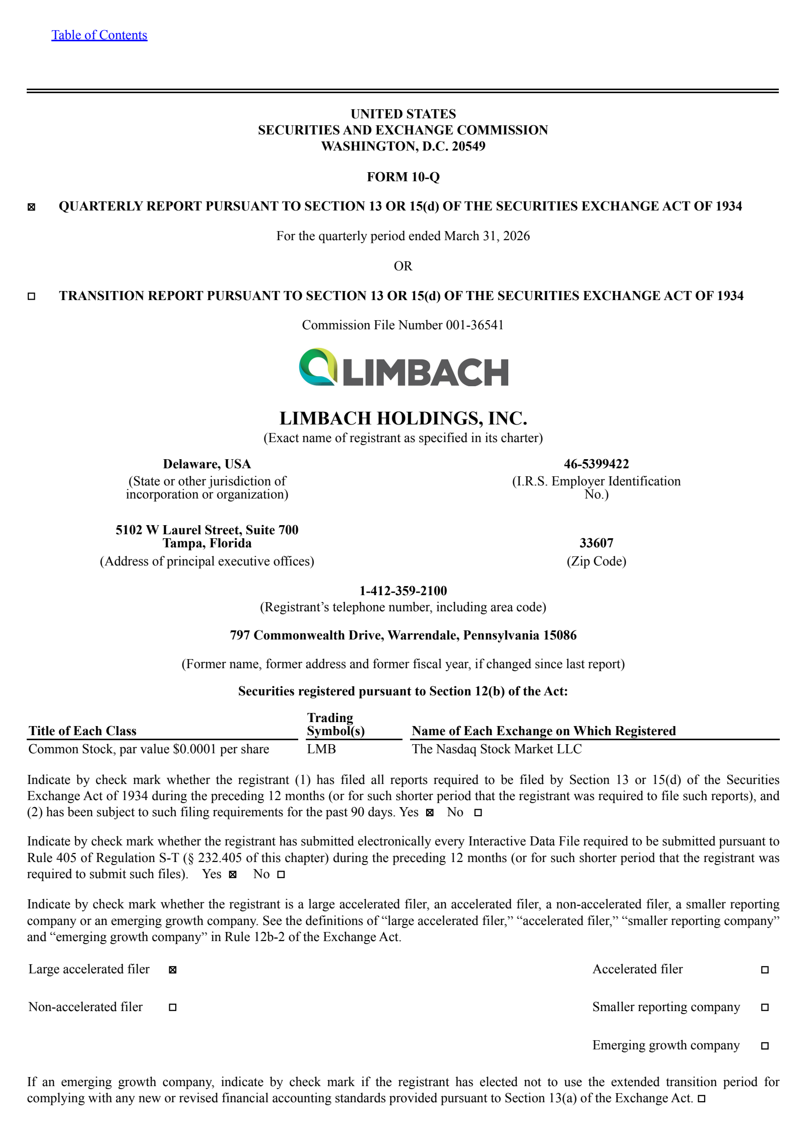 Limbach's Q1 2026 Quarterly report