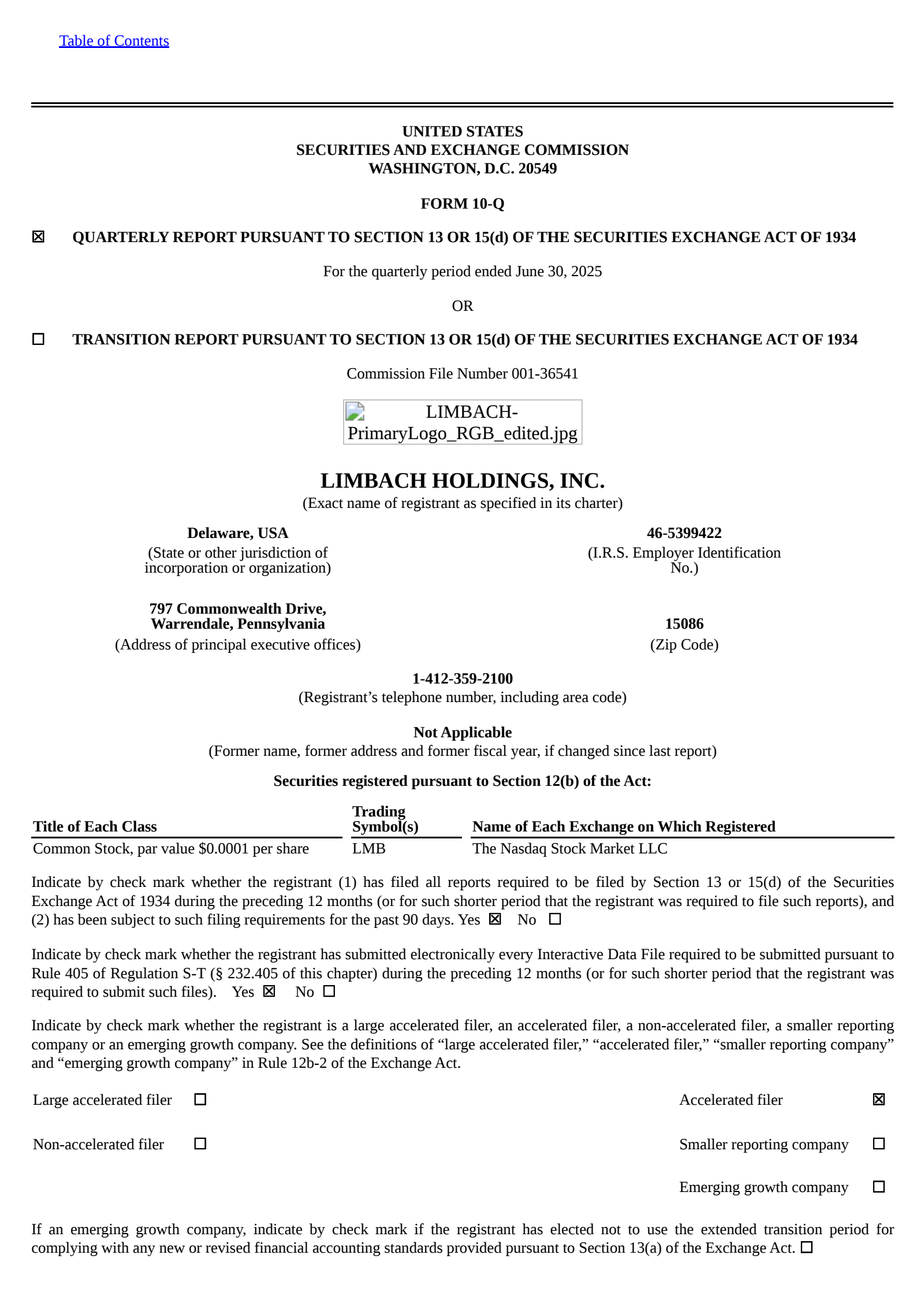 Limbach's Q2 2025 Quarterly report