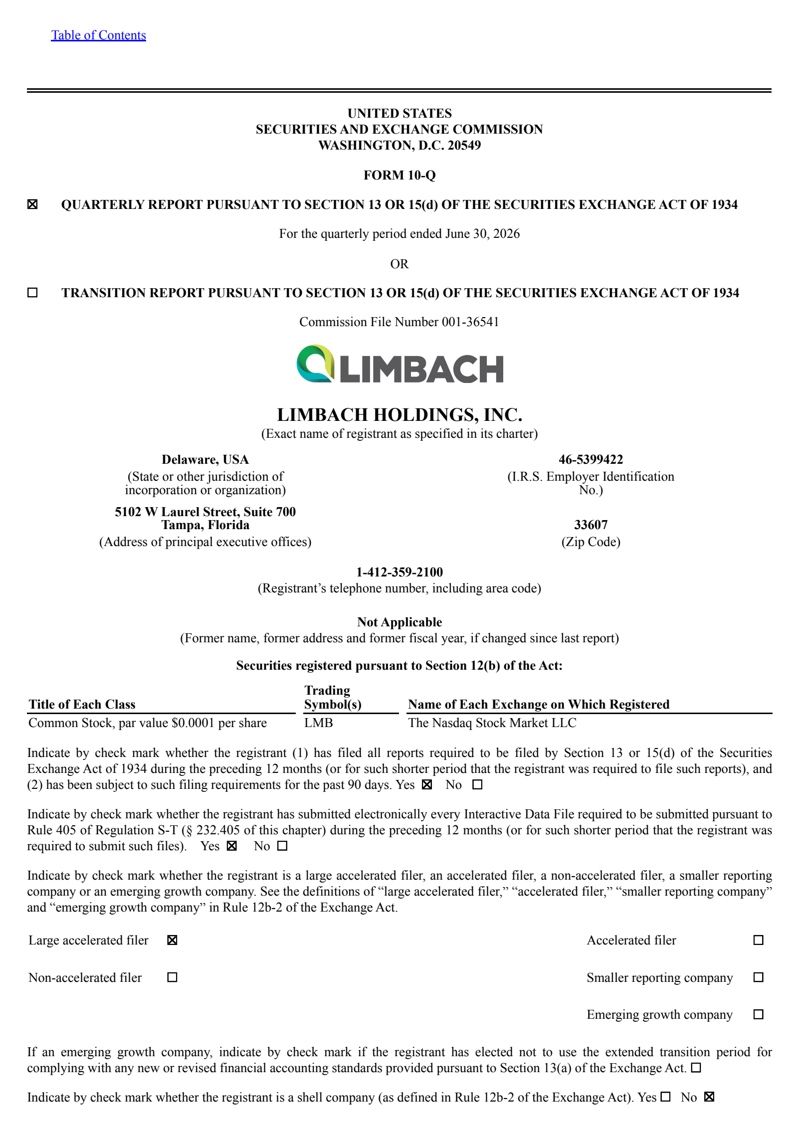 Limbach's Q2 2026 Quarterly report