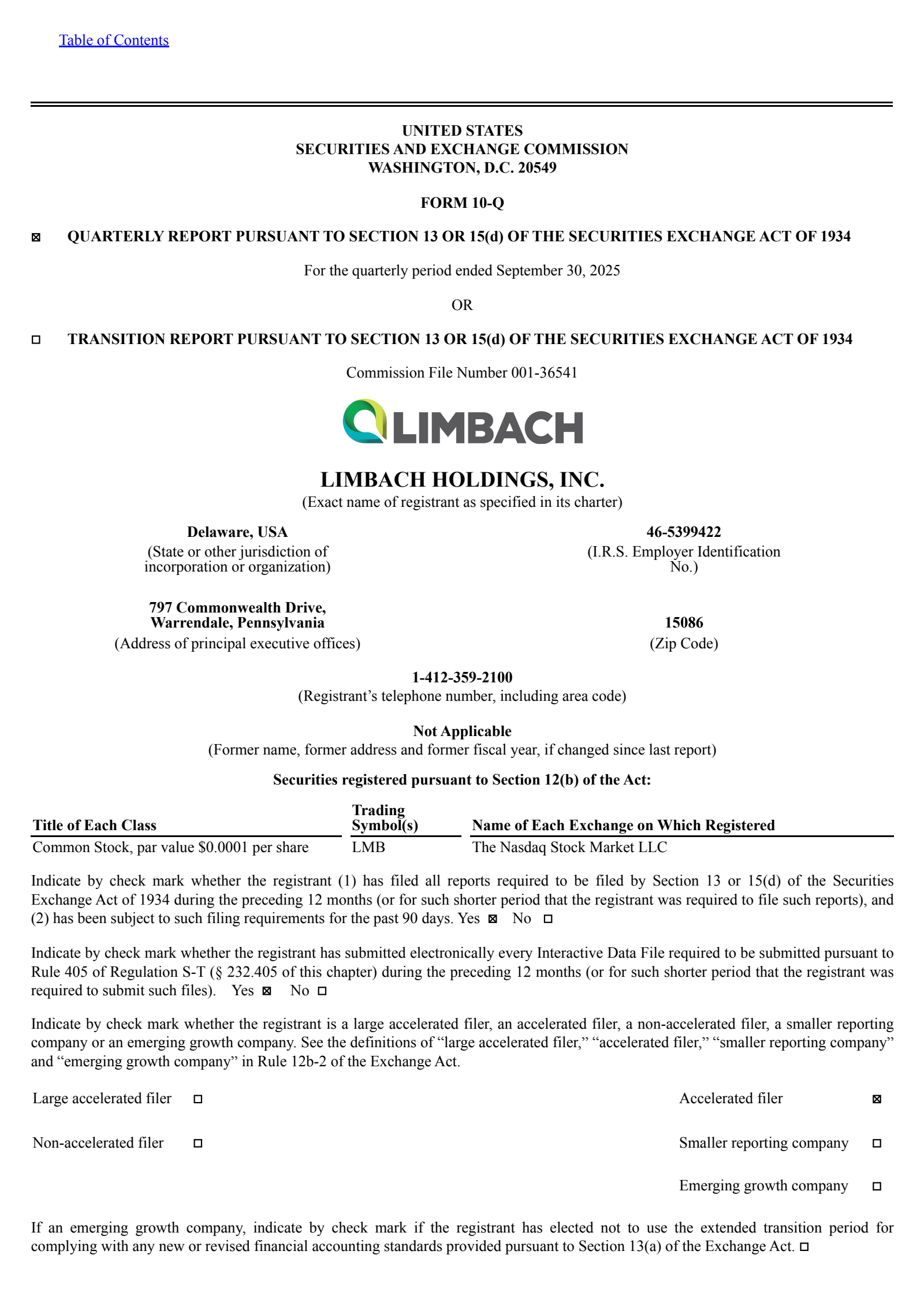 Limbach's Q3 2025 Quarterly Report