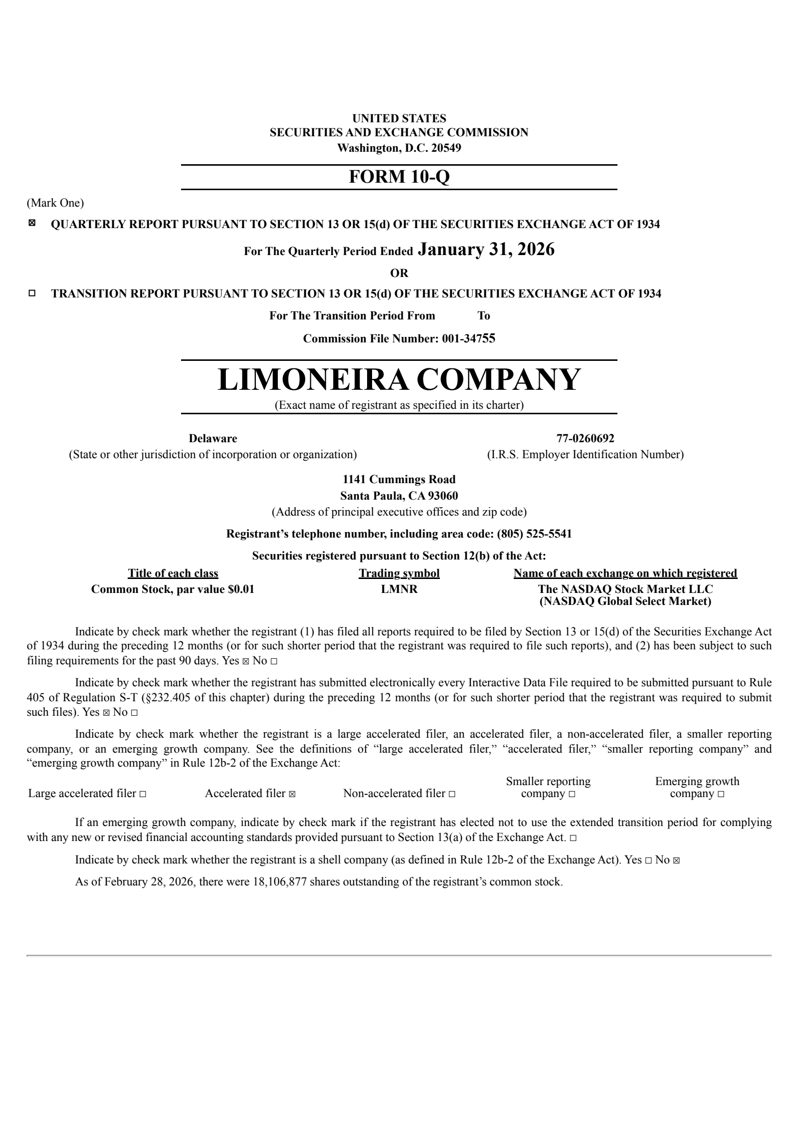 Limoneira's Q1 2026 Quarterly report