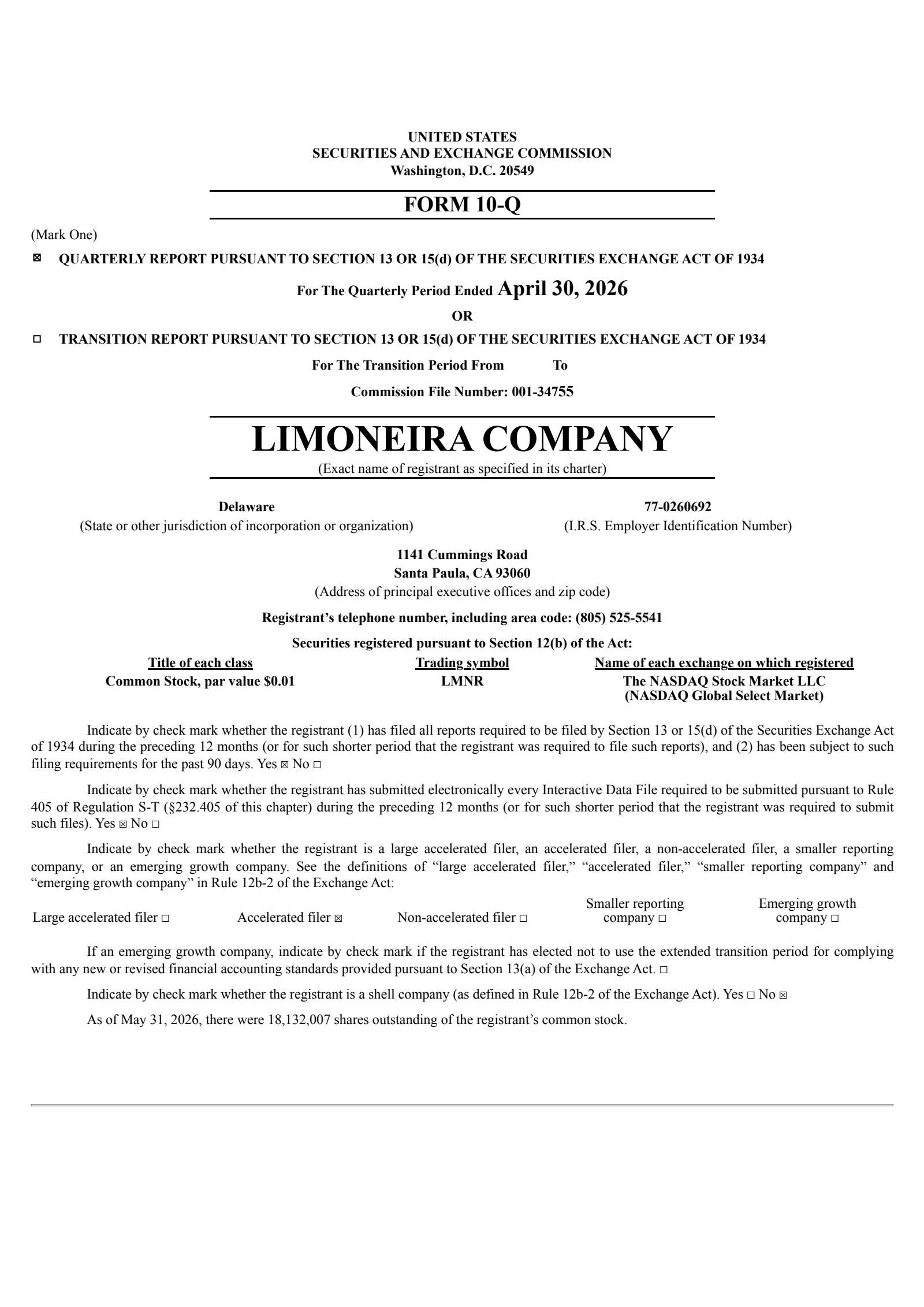 Limoneira's Q2 2026 Quarterly report