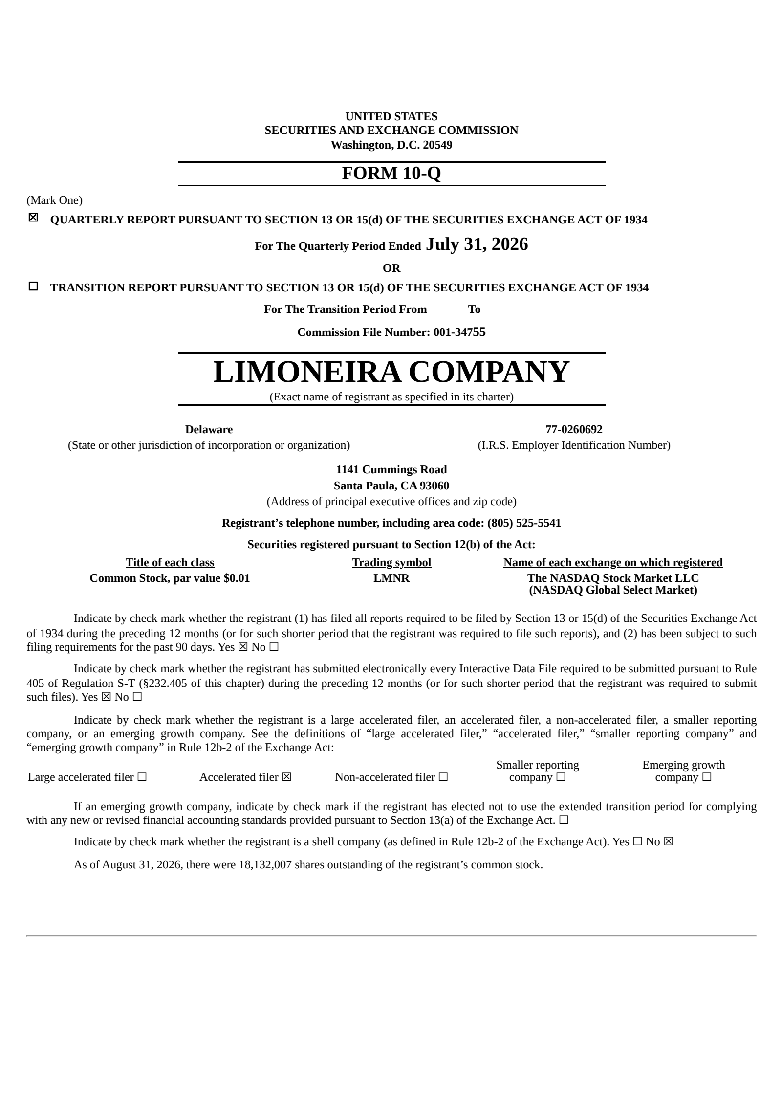 Limoneira's Q3 2026 Quarterly report