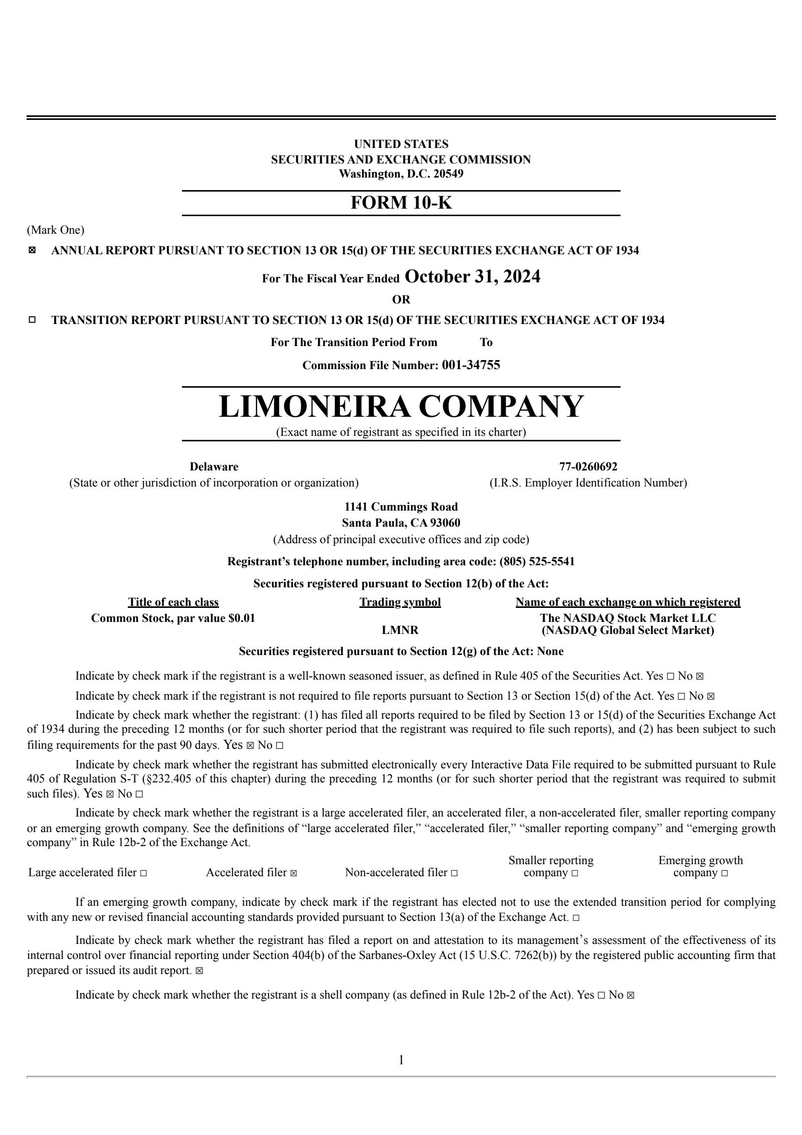 Limoneira's Q4 2024 Annual report