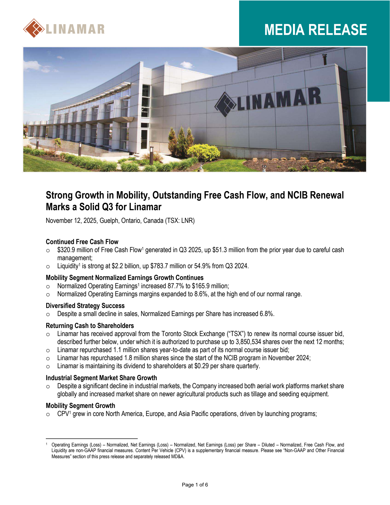 Linamar's Q3 2025 Earnings Release