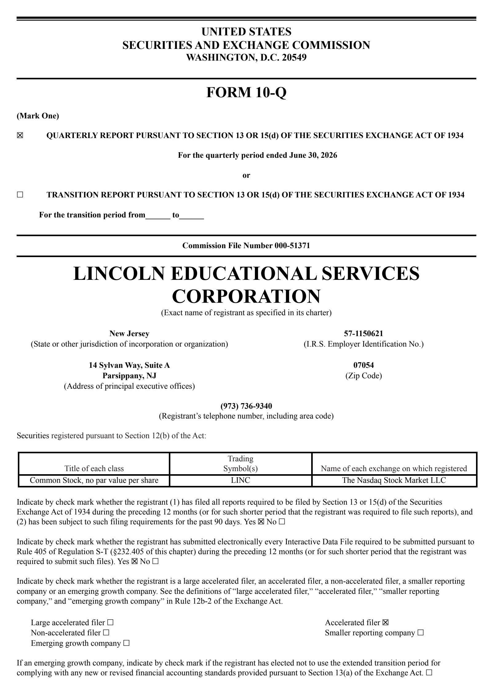 Lincoln Educational Services' Q2 2026 Quarterly report
