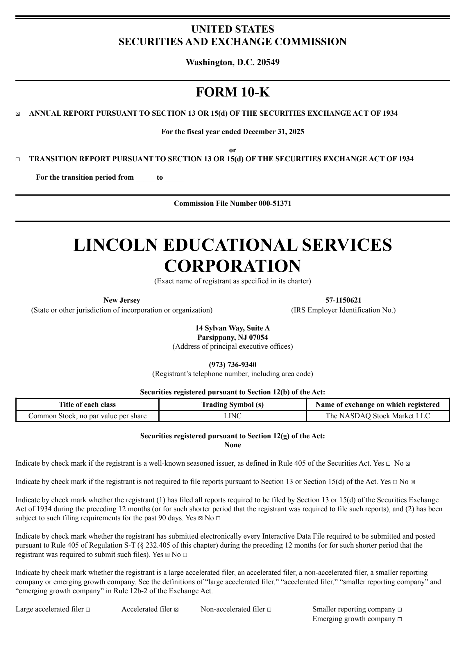 Lincoln Educational Services' Q4 2025 Annual report
