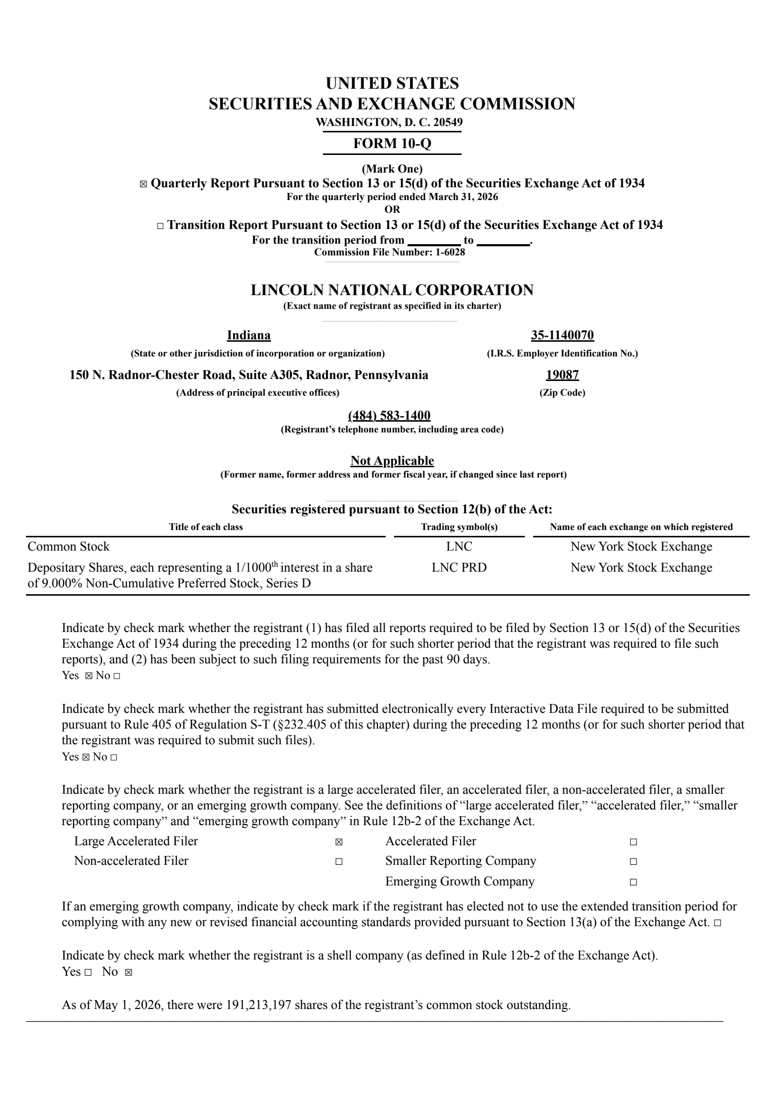Lincoln National's Q1 2026 Quarterly report