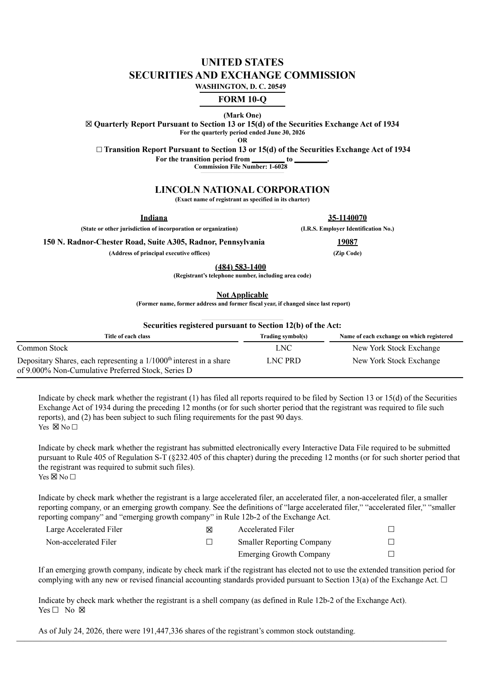 Lincoln National's Q2 2026 Quarterly report