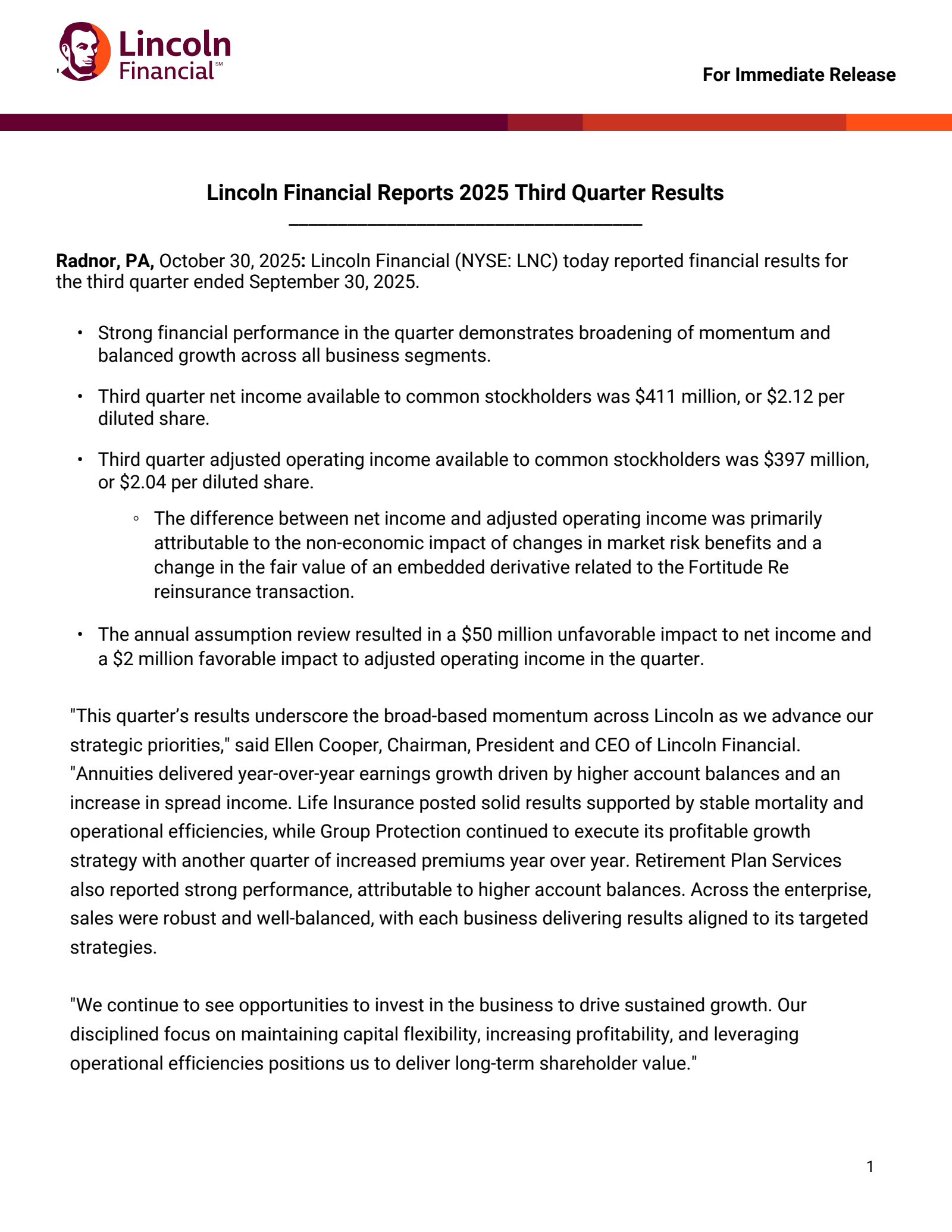 Lincoln National's Q3 2025 Earnings Release